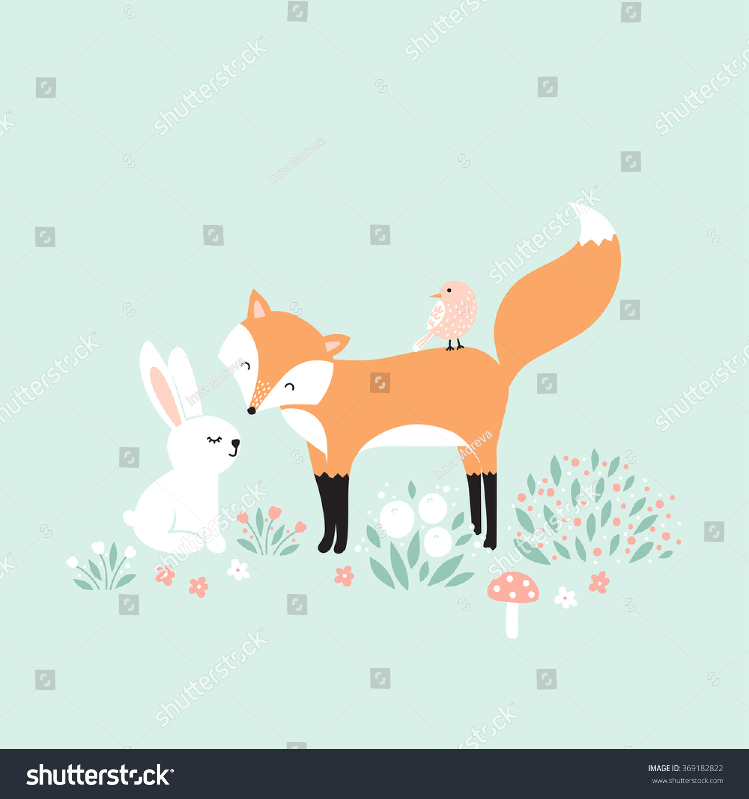 Vector Illustration Forest Animals Rabbit Fox Stock Vector (Royalty ...