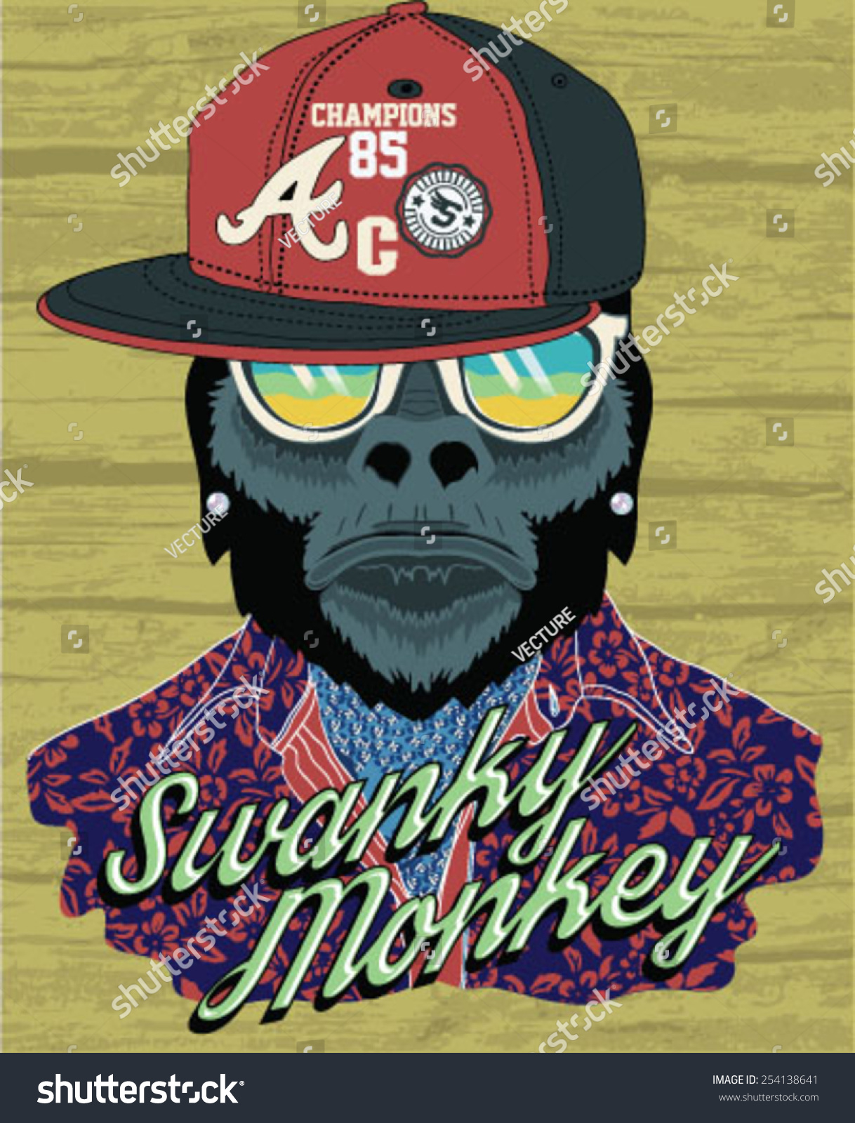 Vector Illustration, Funny Monkey With Glasses - 254138641 : Shutterstock