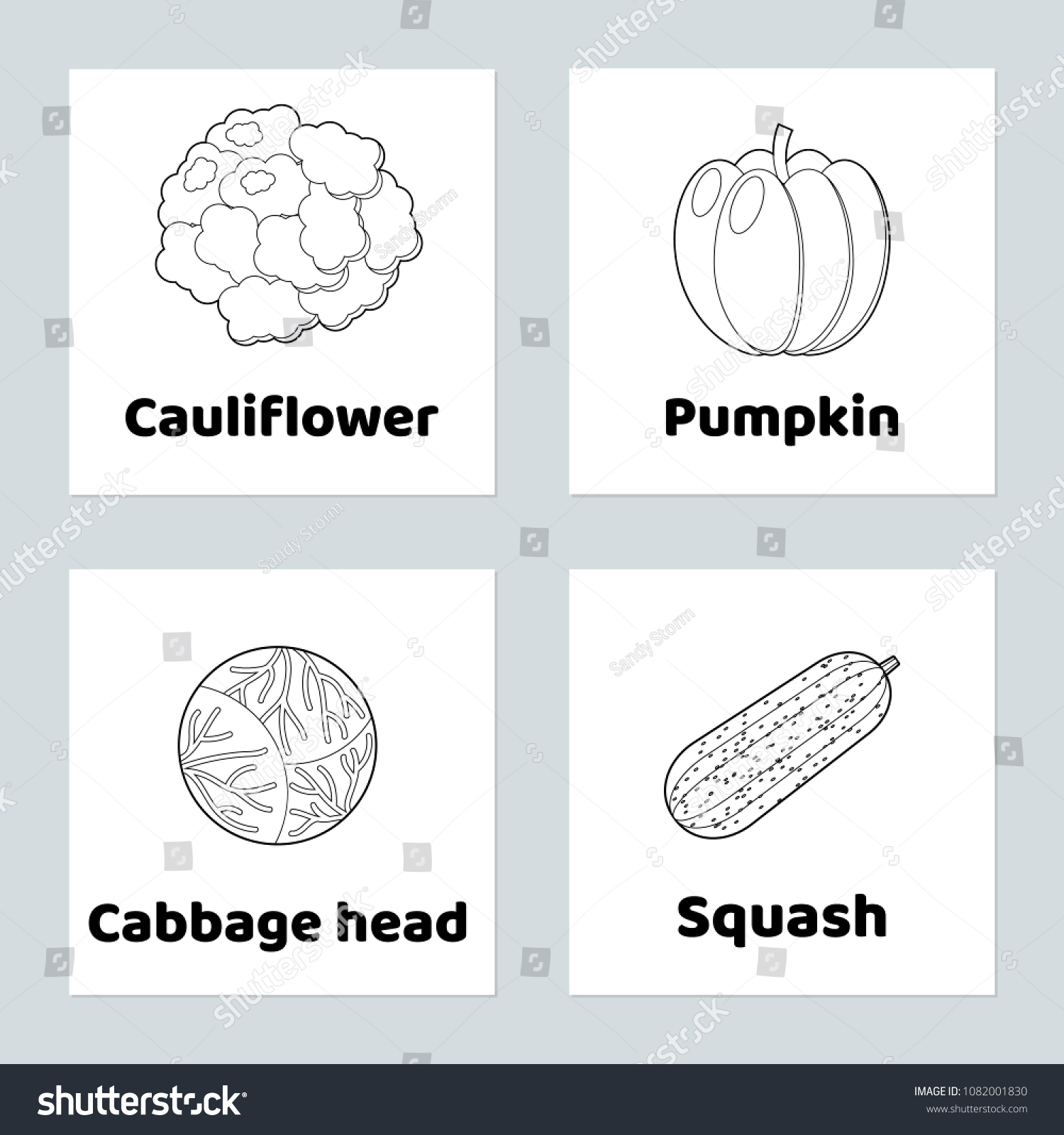 Game For Children Vegetable Set Coloring Page Pumpkin Cauliflower