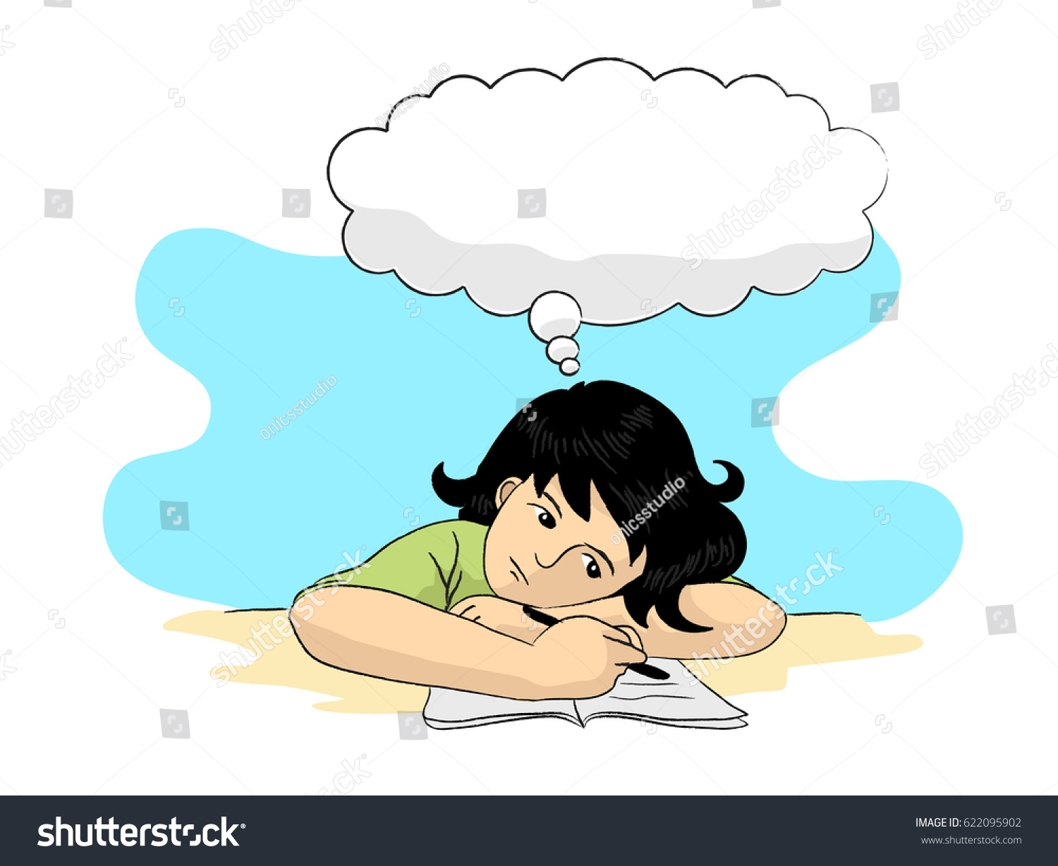 Vector Illustration Girls Writing While Sad Stock Vector Royalty Free