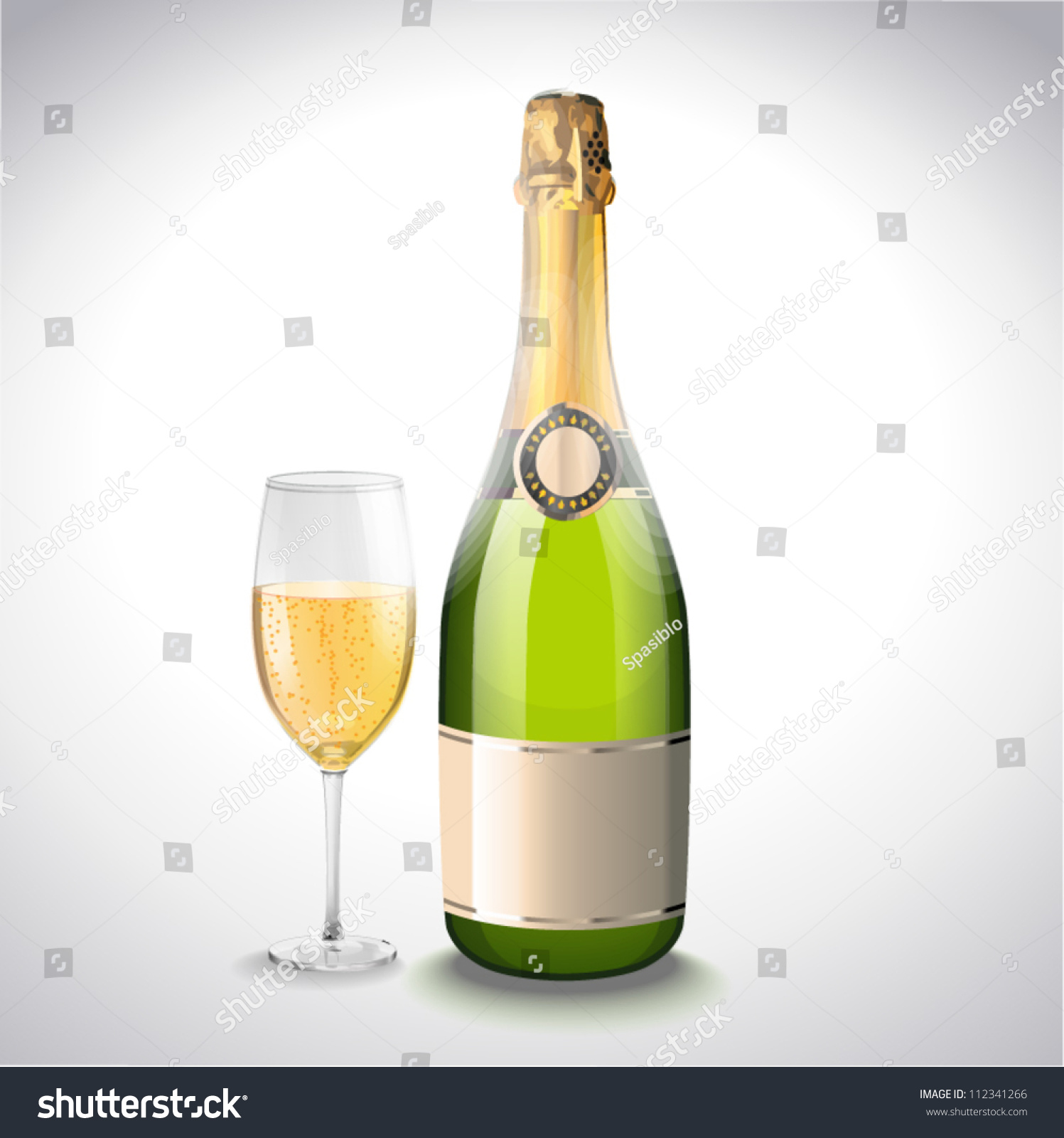 Vector Illustration. Glass Of Champagne And Bottle. Vector Illustration ...