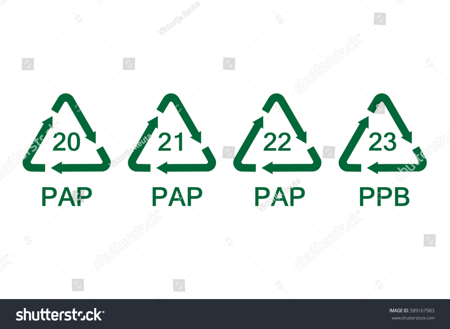 SVG of Vector illustration green paper recycle, recycling symbols, signs, codes icon set, collection isolated on white background. PAP  svg