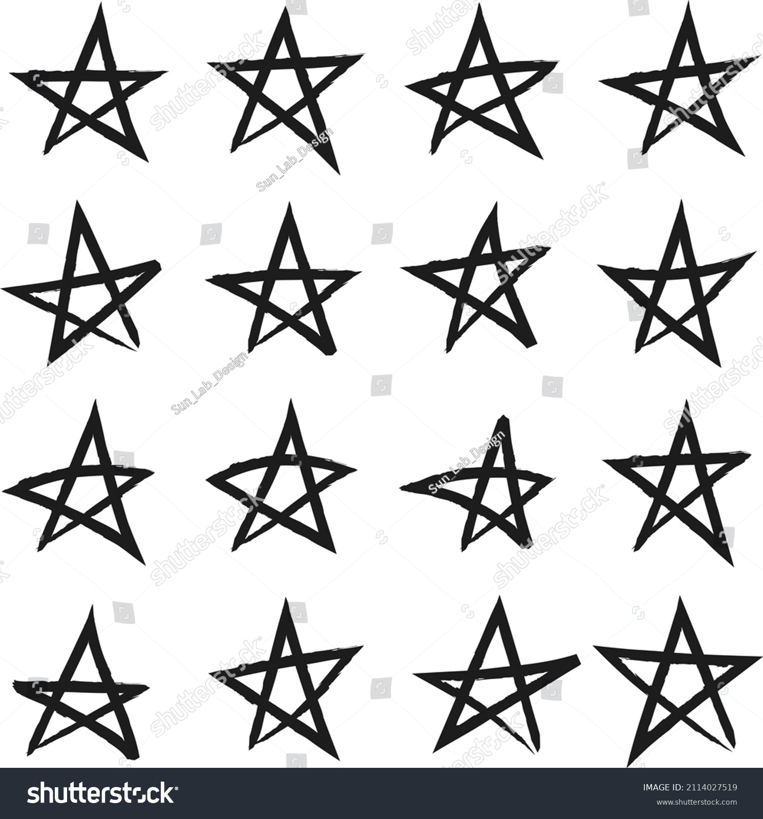 Vector Illustration Grunge Stars Set Hand Stock Vector Royalty Free