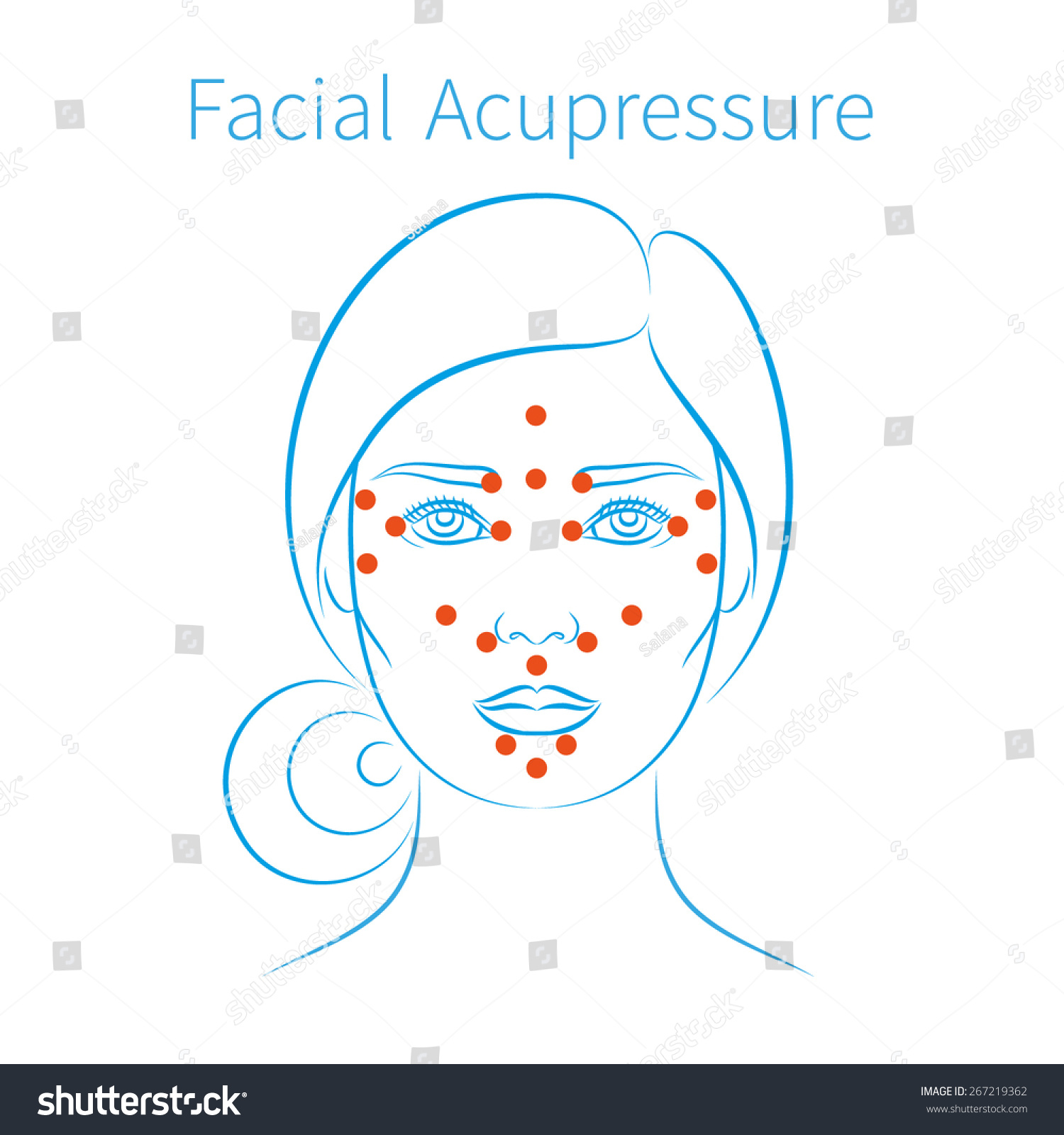 Vector Illustration: Hand Drawn Blue Scheme Facial Acupressure Massage ...