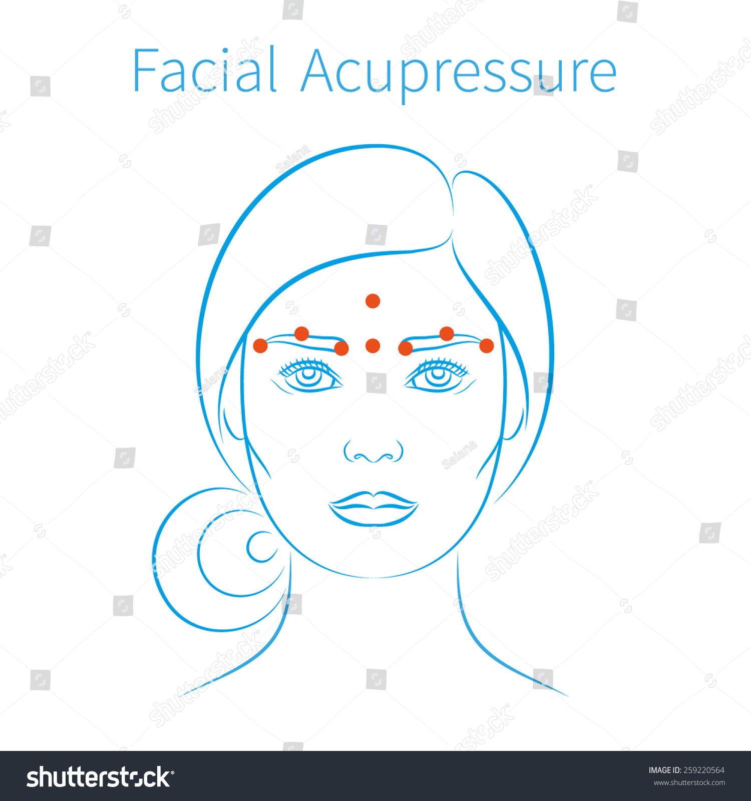 Vector Illustration: Hand Drawn Blue Scheme Facial Acupressure Massage ...