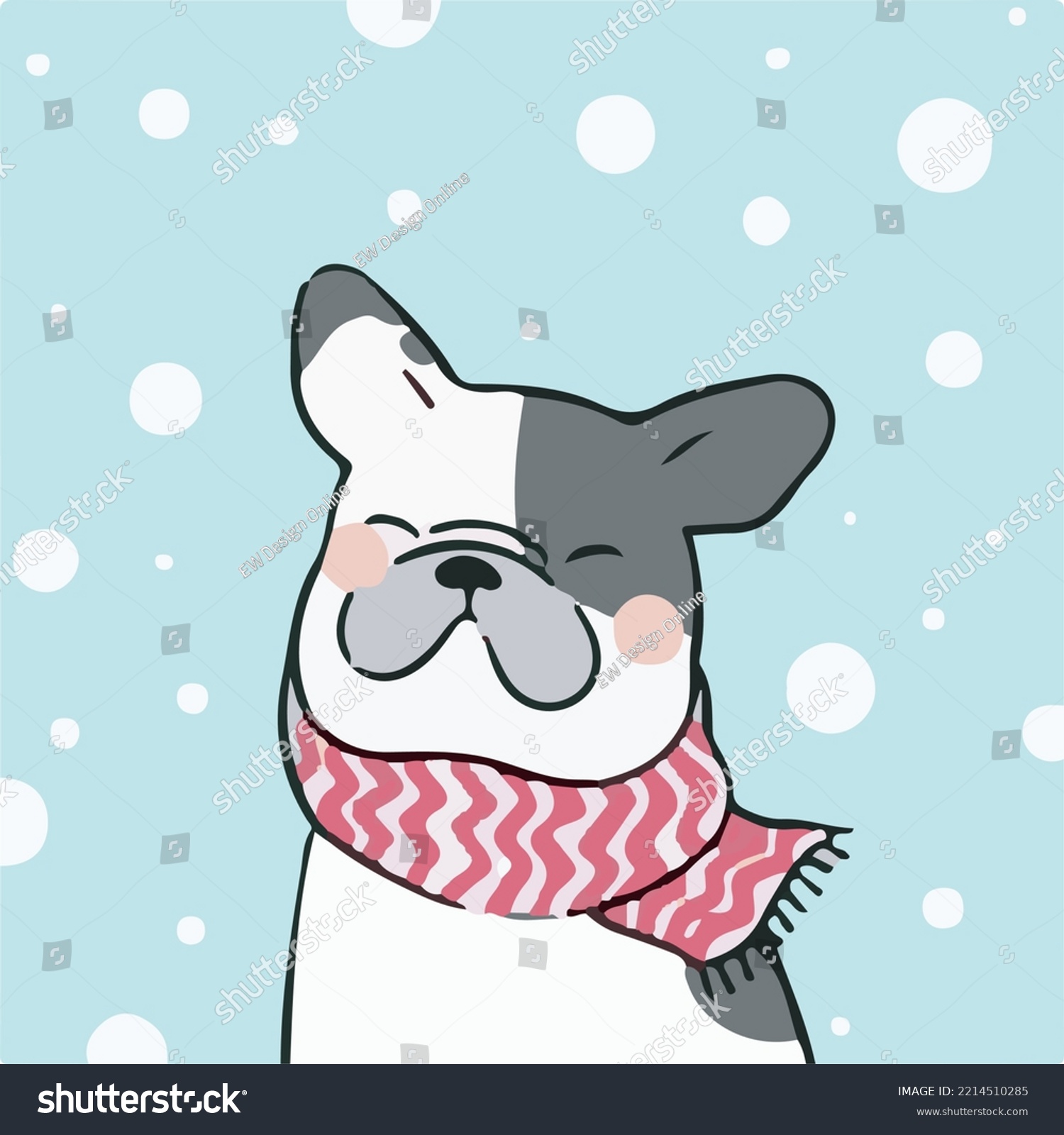 SVG of Vector illustration hand Drawn French bulldog in snow for winter season vector printable svg