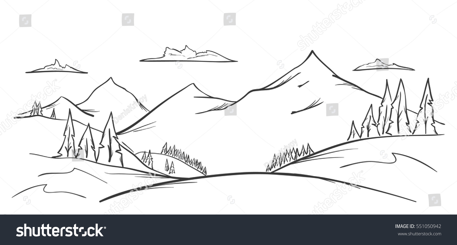 Vector Illustration Hand Drawn Mountains Sketch Stock Vector (Royalty