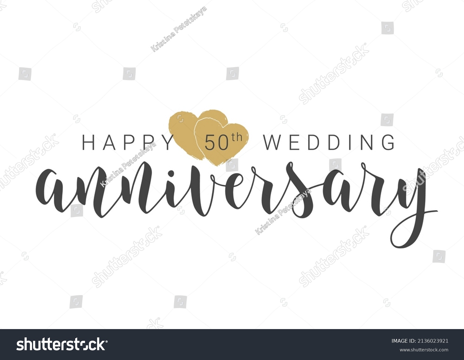 SVG of Vector Illustration. Handwritten Lettering of Happy 50th Wedding Anniversary. Template for Banner, Card, Label, Postcard, Poster, Sticker, Print or Web Product. Objects Isolated on White Background. svg