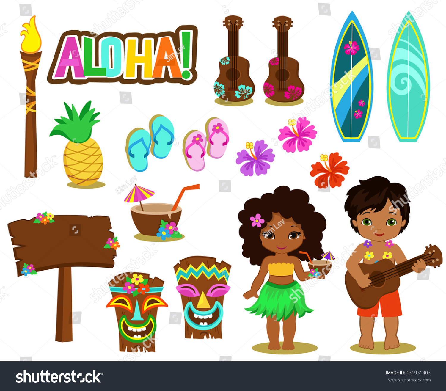 Vector Illustration Hawaiian Collection Stock Vector (Royalty Free ...