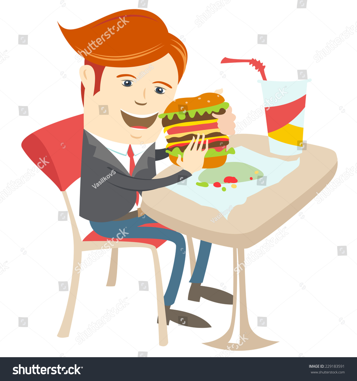 Vector Illustration Hipster fice Man Eating Stock Vector Royalty Vector illustration Hipster office man eating sandwich at cafe Flat style