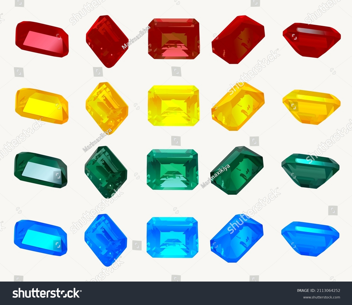 SVG of Vector illustration in flat realism style on the theme of jewelry, precious and semi-precious stones: emerald, ruby, citrine, topaz, aquamarine, garnet, heliodor, tsavorite, tanzanite, tourmaline svg