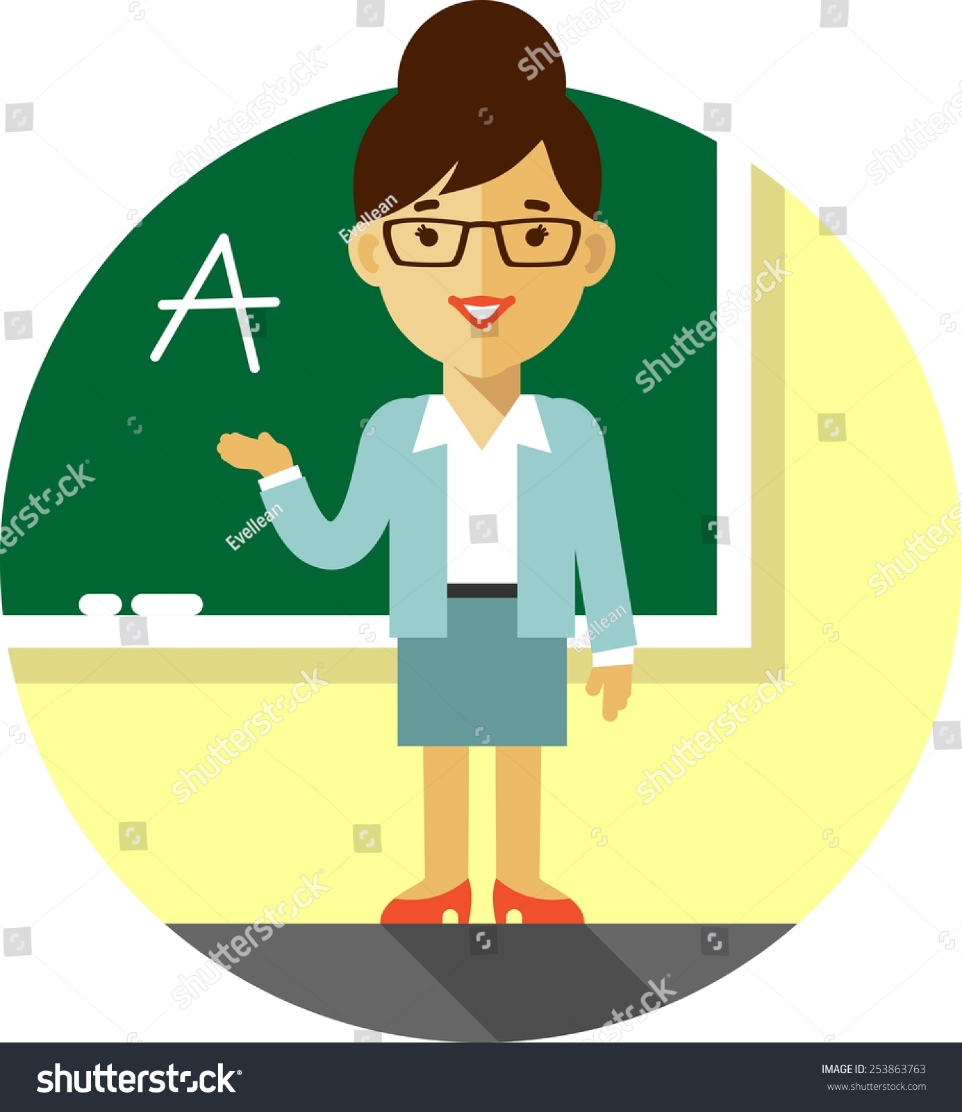 Vector Illustration In Flat Style With Woman Teacher Character In Front ...
