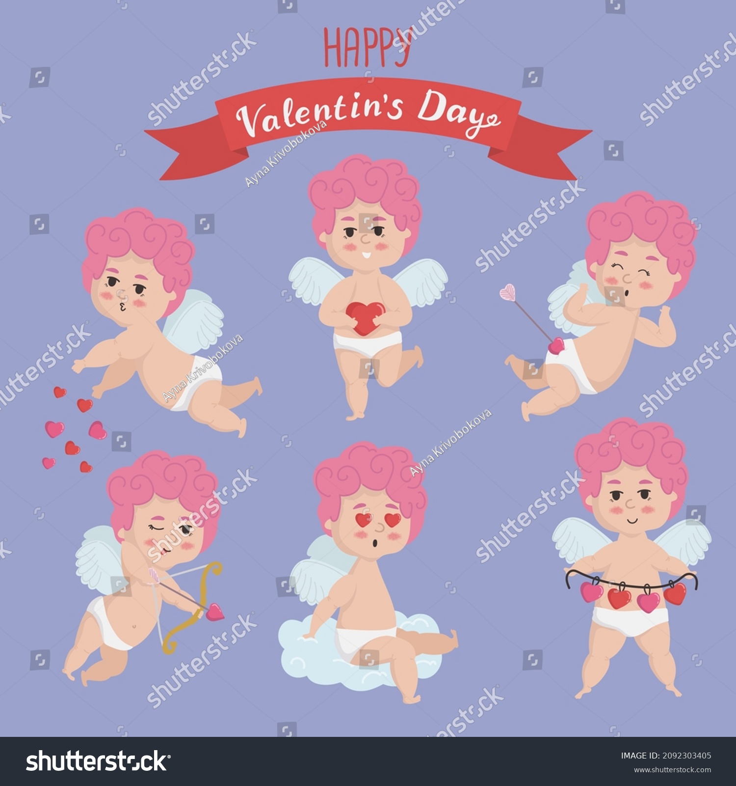 Vector Illustration Isolated Set Pinkhaired Cupid Stock Vector Royalty Free 2092303405 8253
