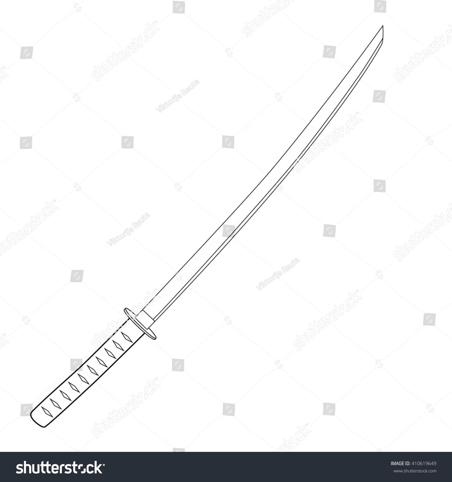 Vector Illustration Japanese Katana Sword Outline Stock Vector ...