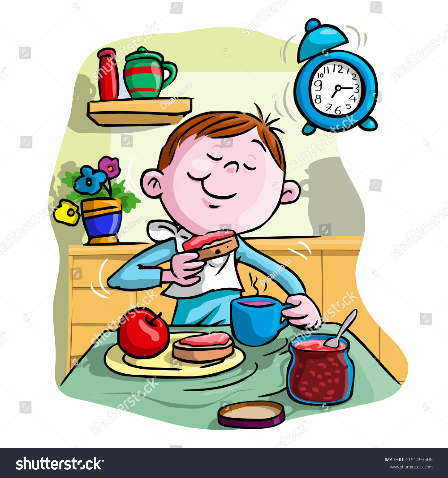 Vector Illustration Kid Eating Breakfast Cartoon Stock Vector (Royalty
