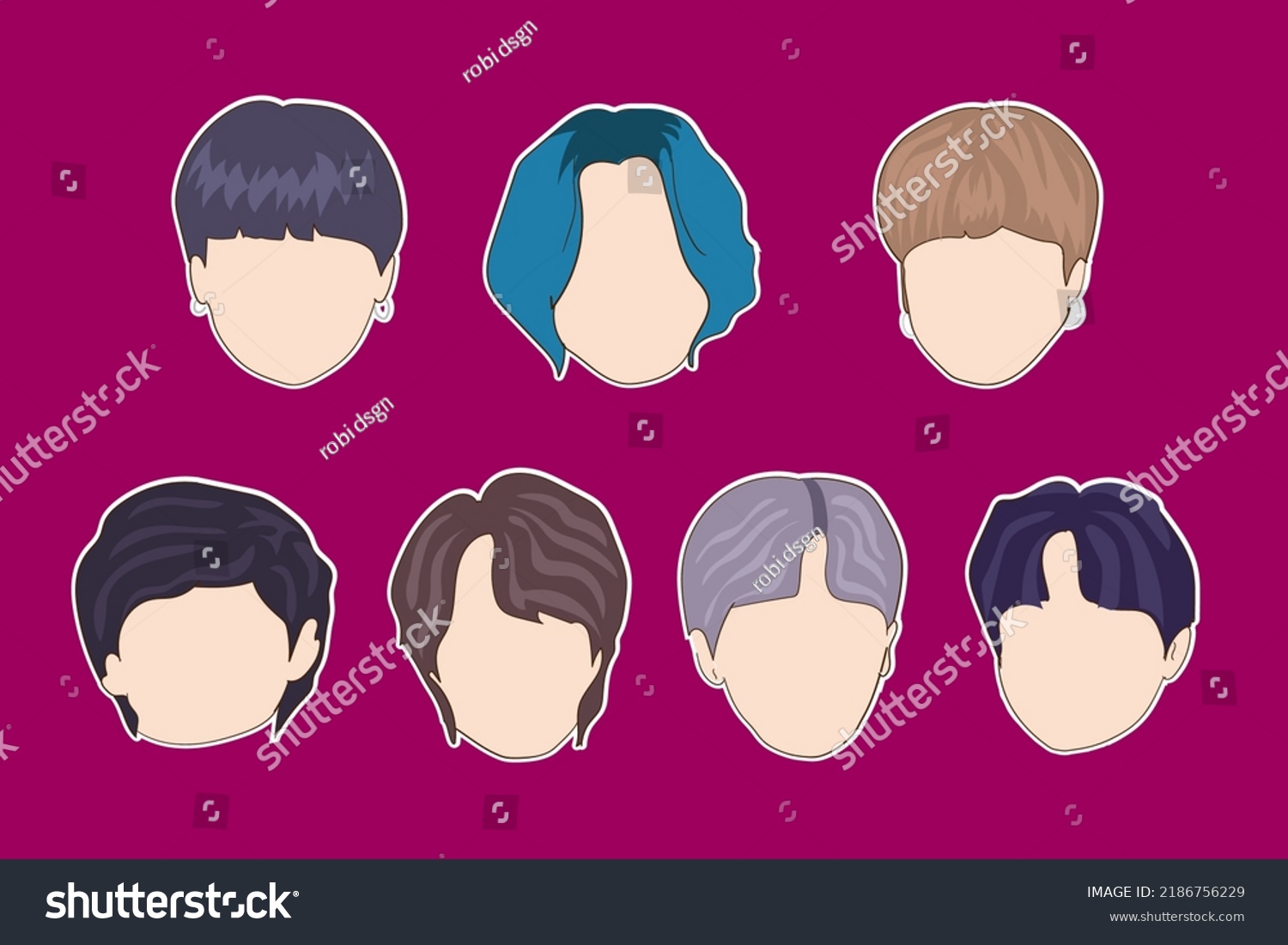 SVG of Vector illustration. Korean male face group diverse. isolated on purple svg