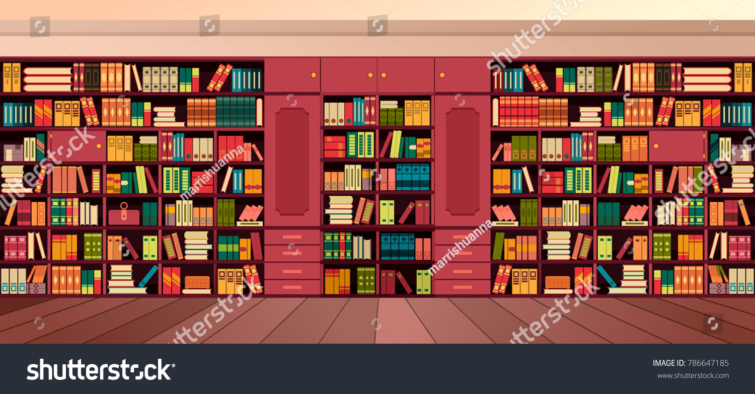 Vector Illustration Library Shelves Bookshelves Library Stock Vector ...