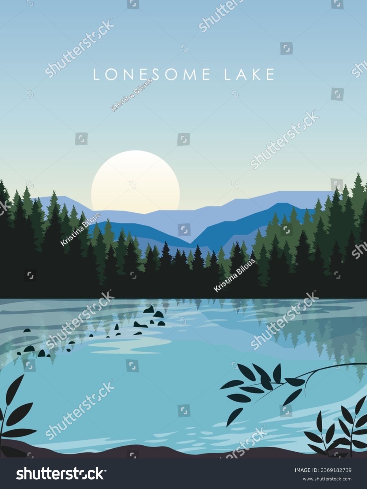 SVG of Vector illustration Lonesome Lake Franconia, New Hampshire. Design for travel poster, postcard, banner. Tourism, travel. svg
