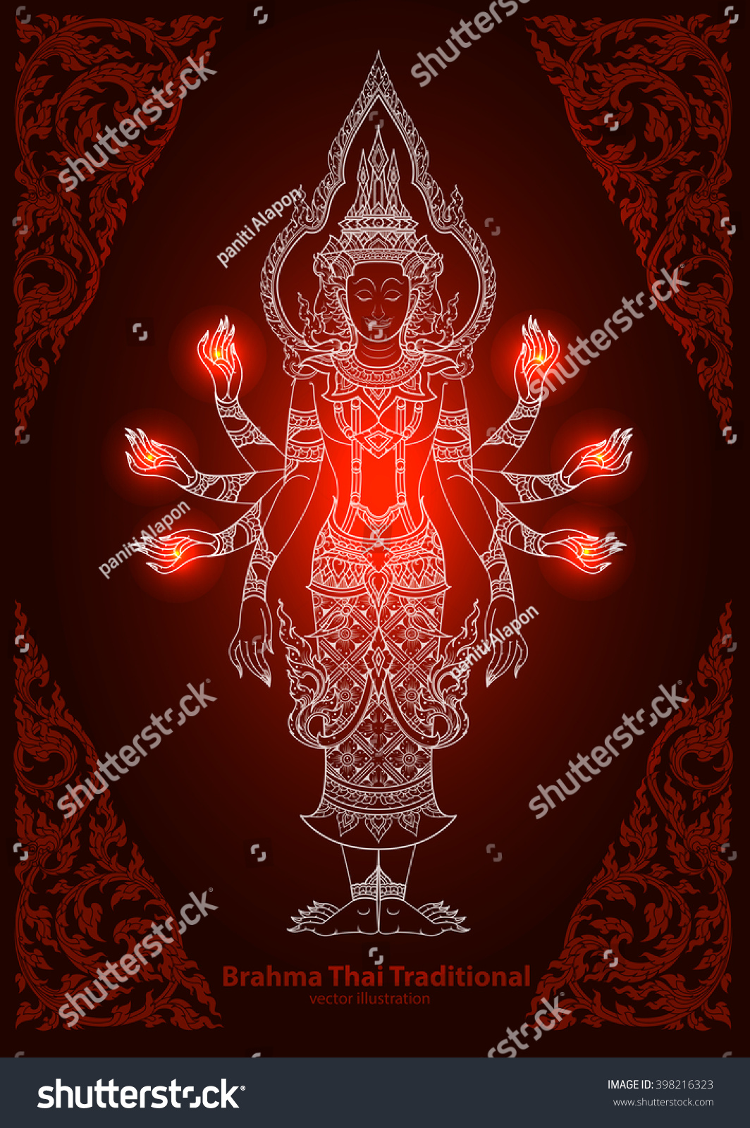 Vector Illustration Lord Brahma Traditional Hindu Stock Vector (Royalty ...