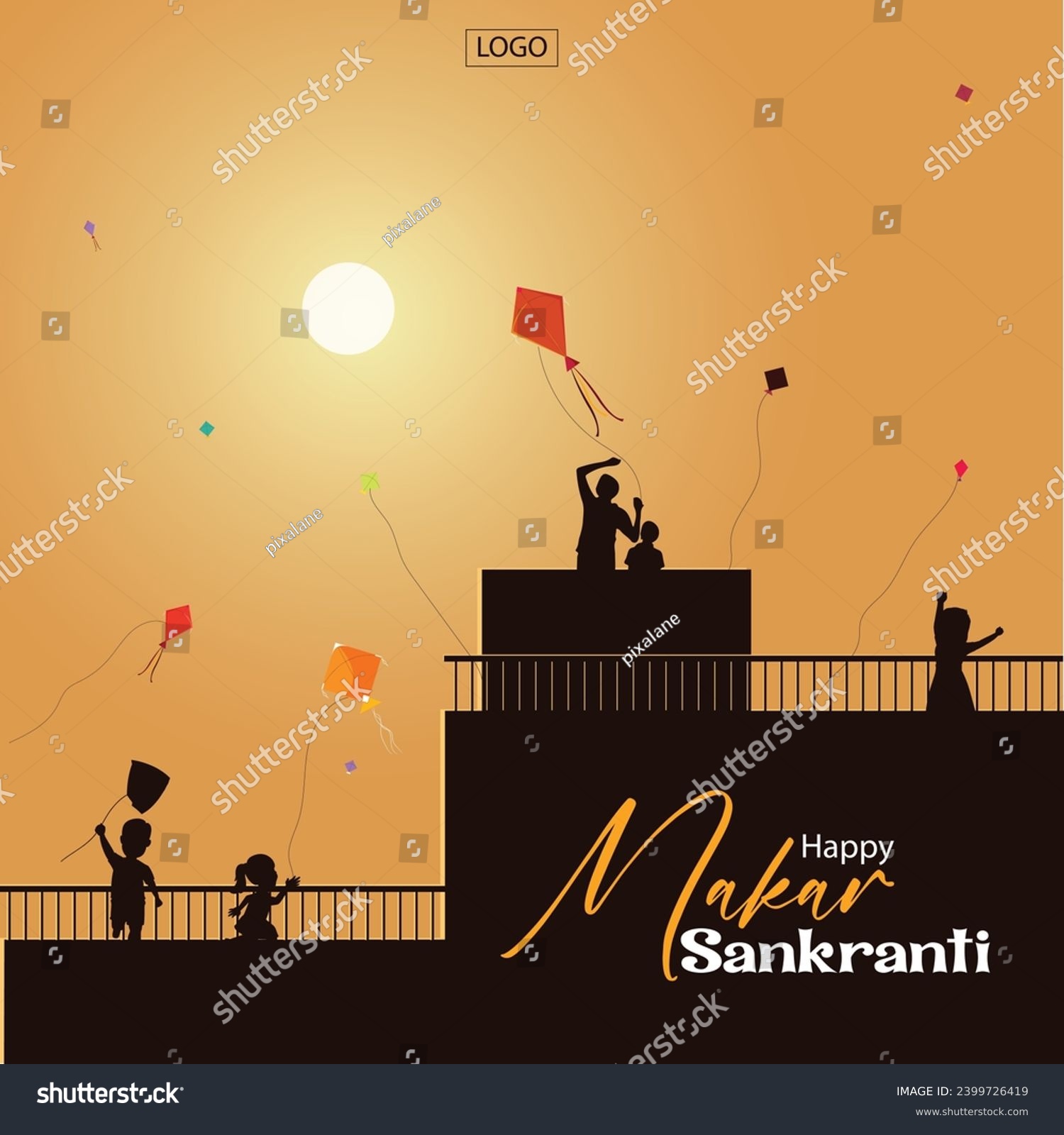 SVG of Vector illustration Makar Sankranti kite flying in nighttime banner template svg