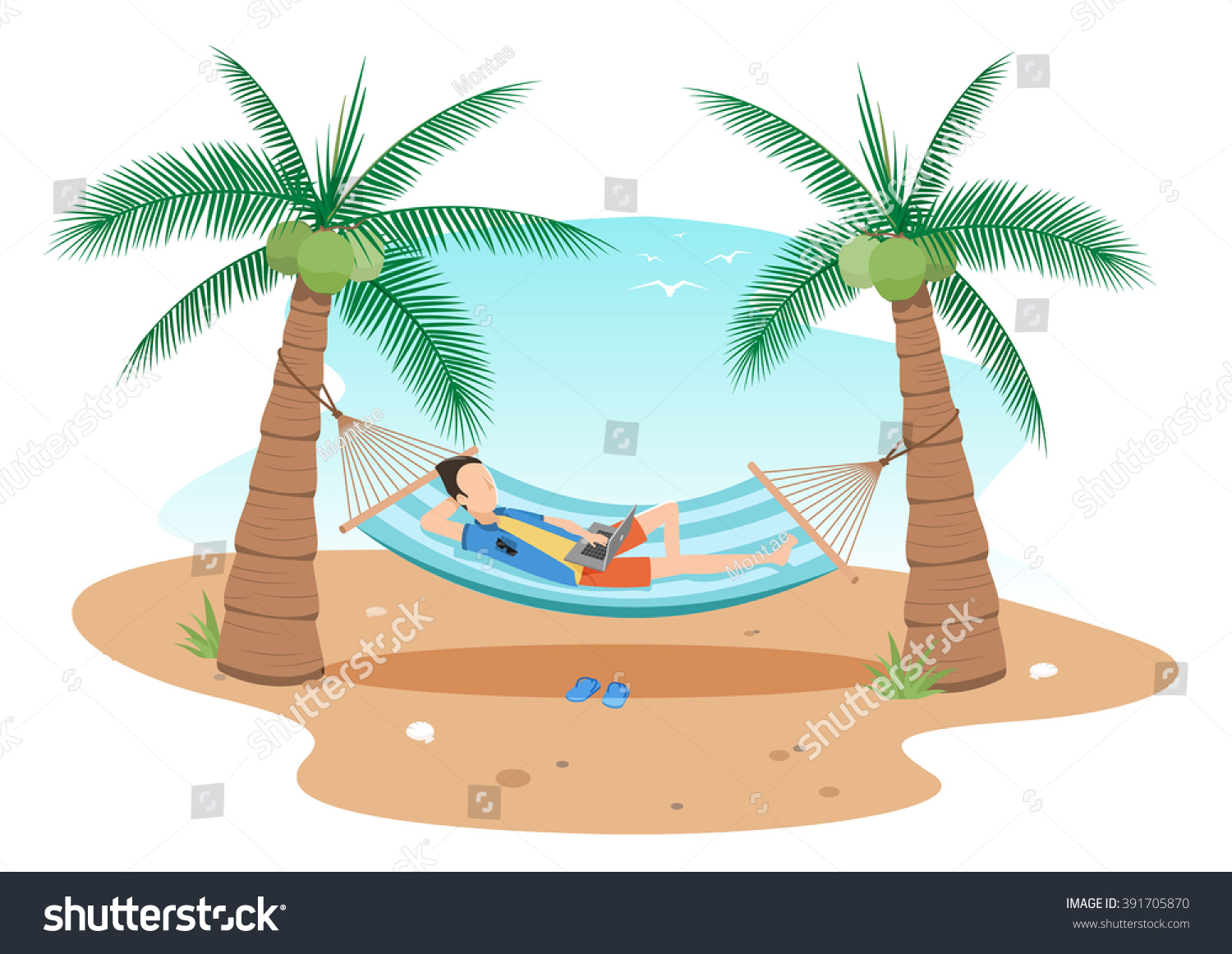 Vector Illustrationman Chilling Using Laptop Hammock Stock Vector 