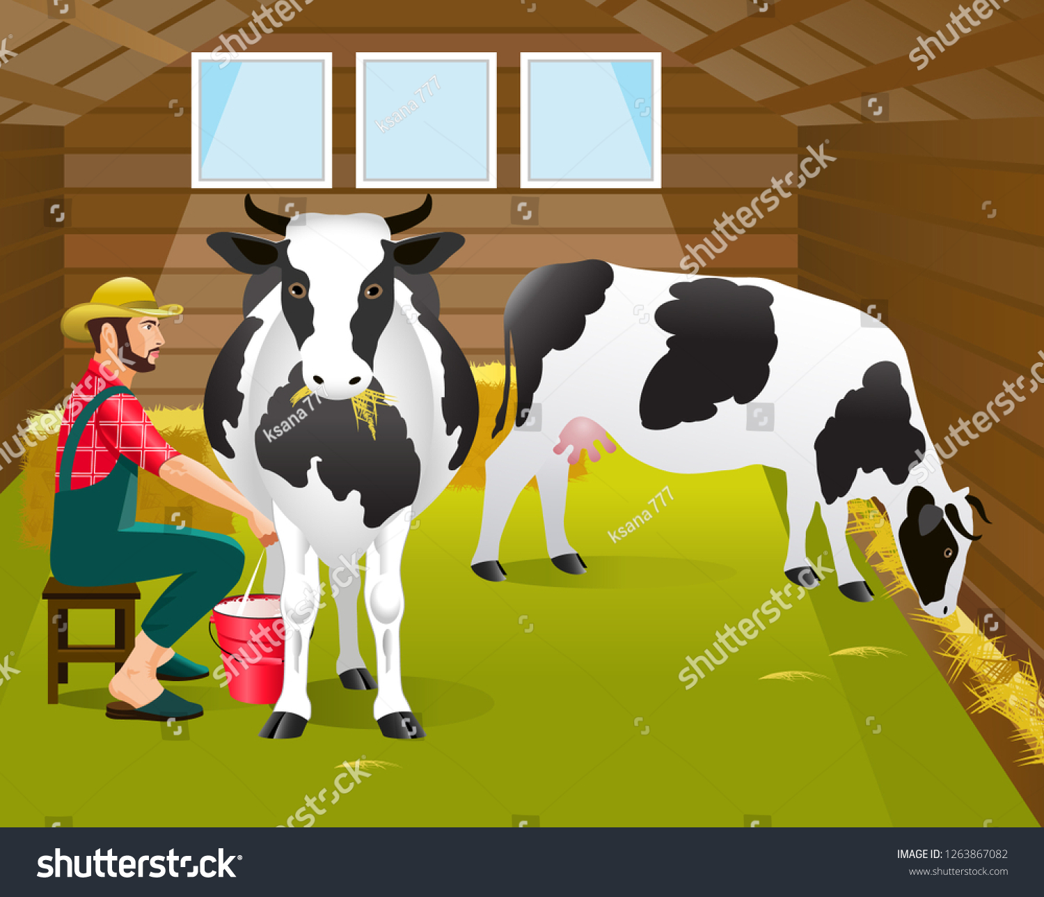 Vector Illustration Milking Cows Cowshed Stock Vector Royalty Free 1263867082