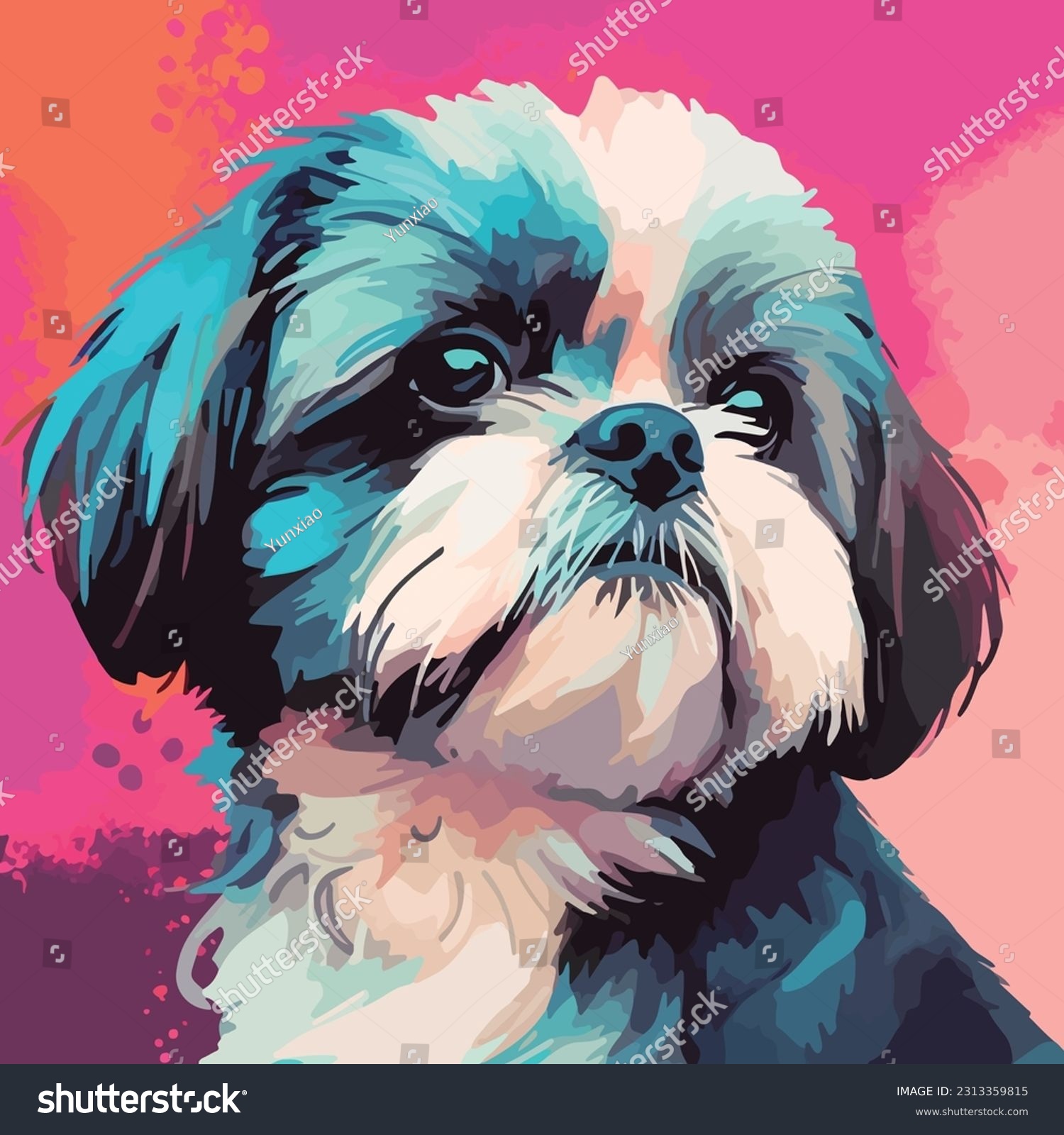 SVG of vector illustration modern art of a cute shih tzu pet dog portrait. colorful oil painting with brush stroke. svg