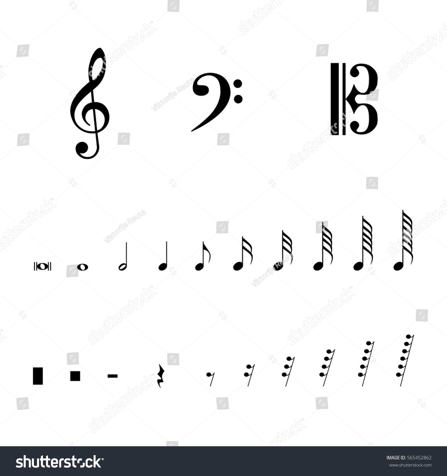 Vector Illustration Musical Notes Pauses Black Stock Vector 565452862 ...