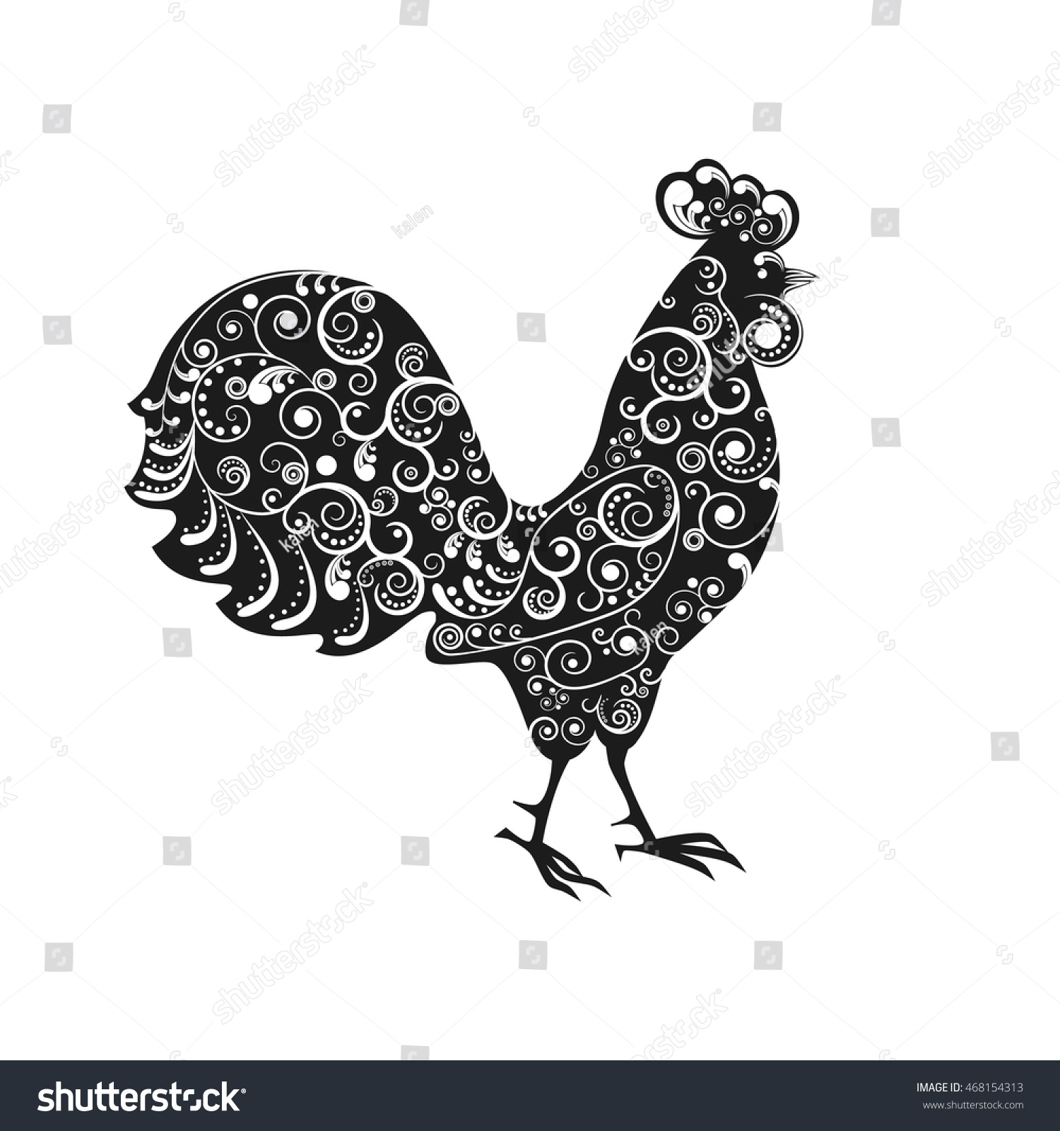 Vector illustration. 2017 new symbol, the rooster, decorated with a ...