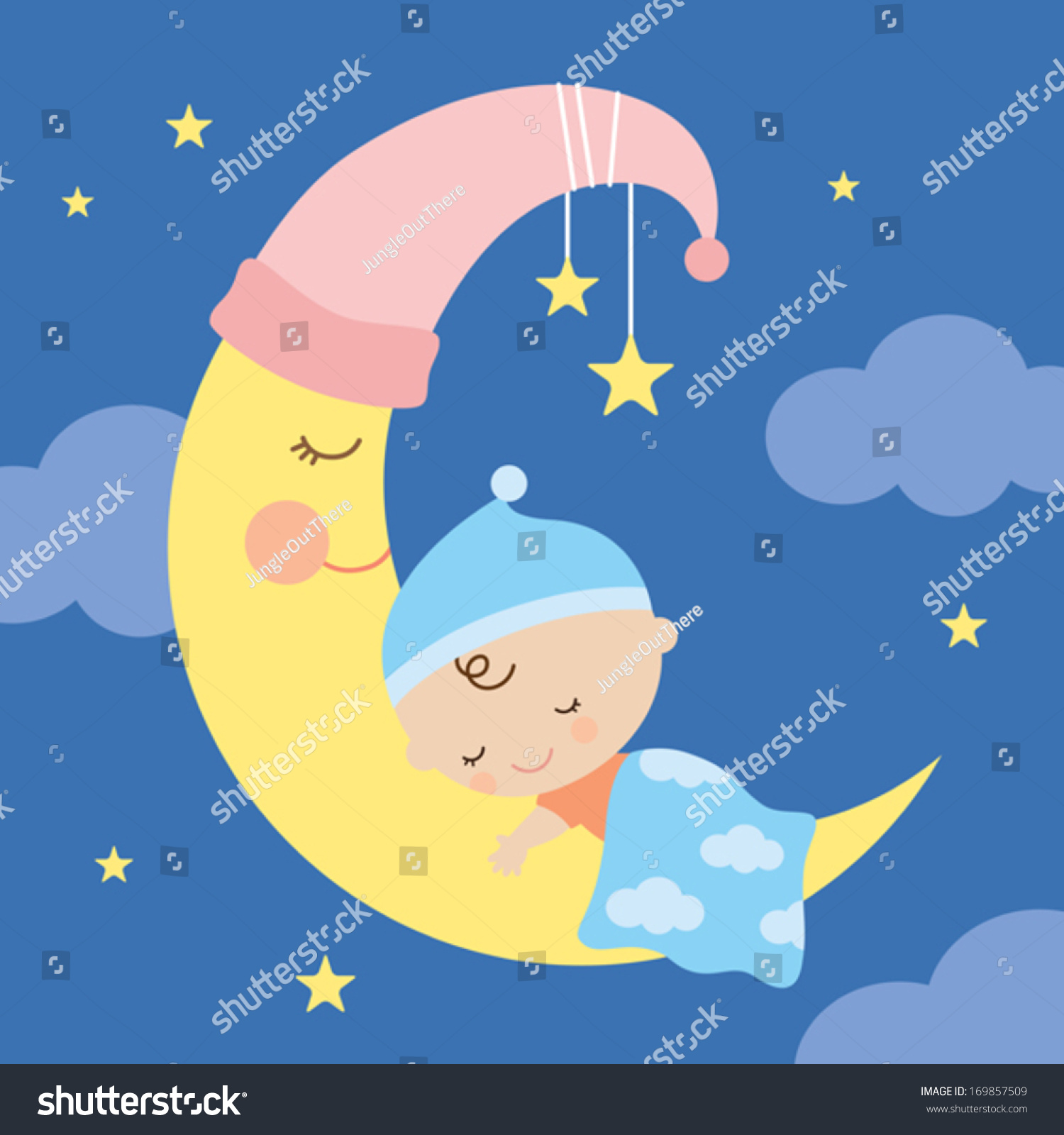 Vector Illustration Of A Baby Sleeping On The Moon. - 169857509 ...