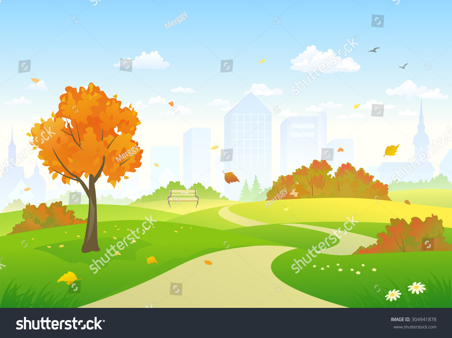 Vector Illustration Of A Beautiful Autumn City Park Alley - 304941878 ...