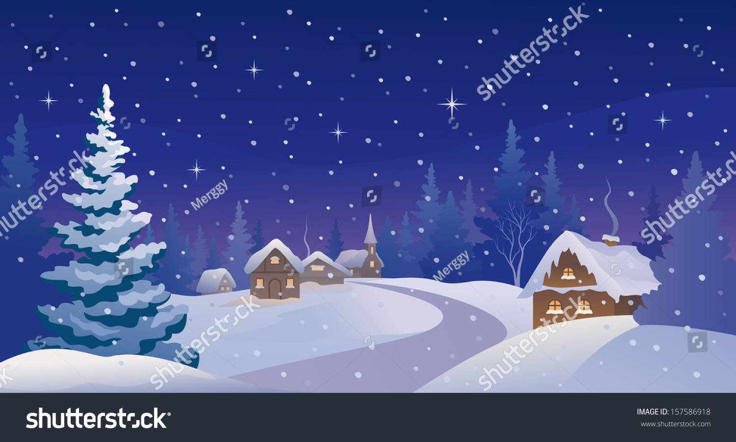 Vector Illustration Beautiful Christmas Eve Scenery Stock Vector ...