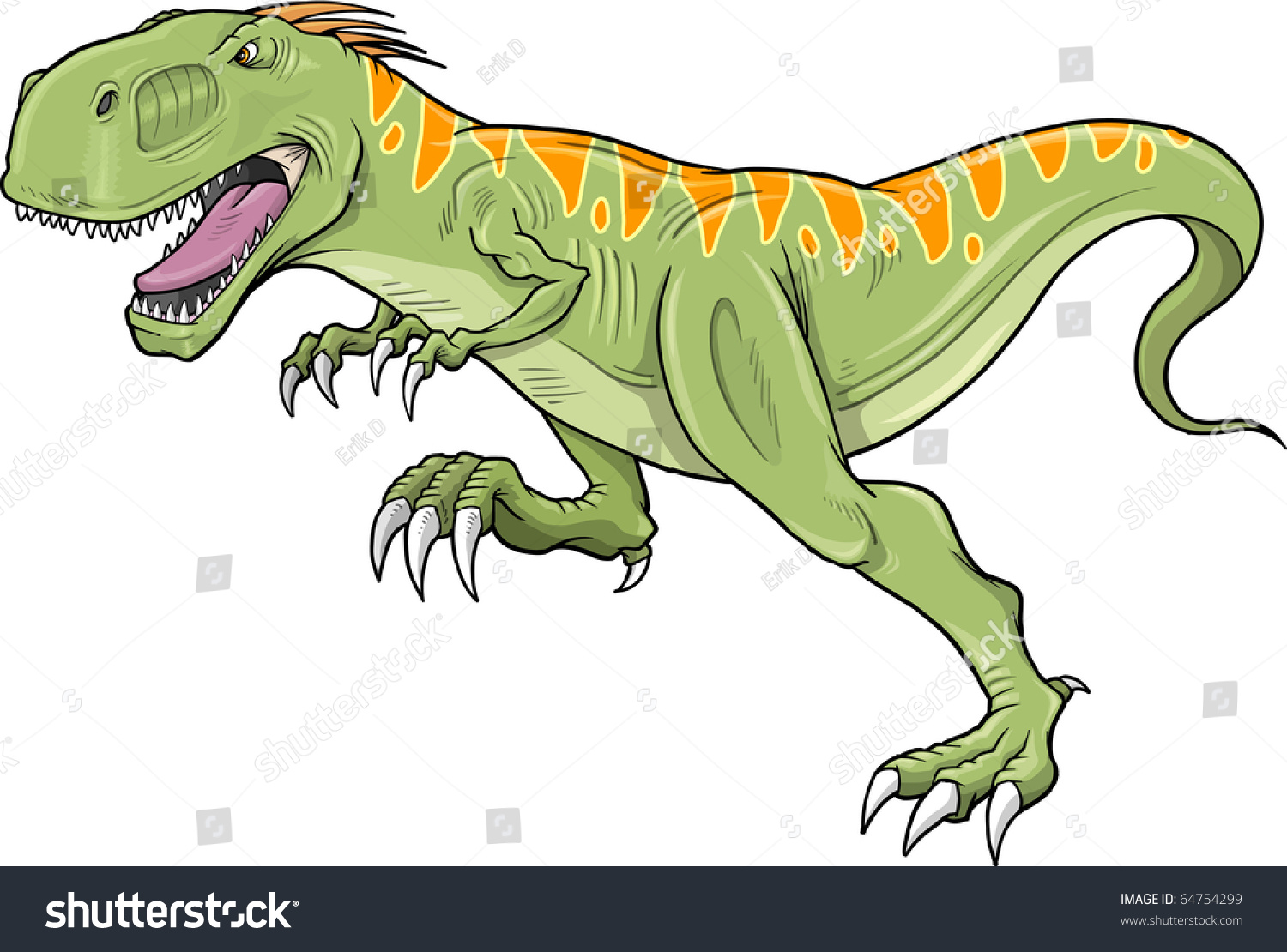 Vector Illustration Of A Big Scary Green T-Rex Dinosaur - 64754299 ...