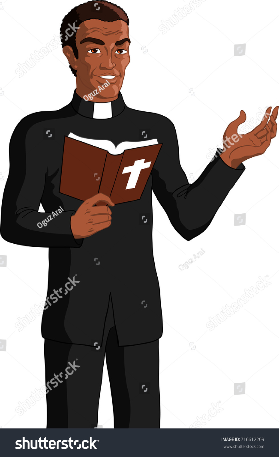 Vector Illustration Black Priest Reading Bible Stock Vector (Royalty ...