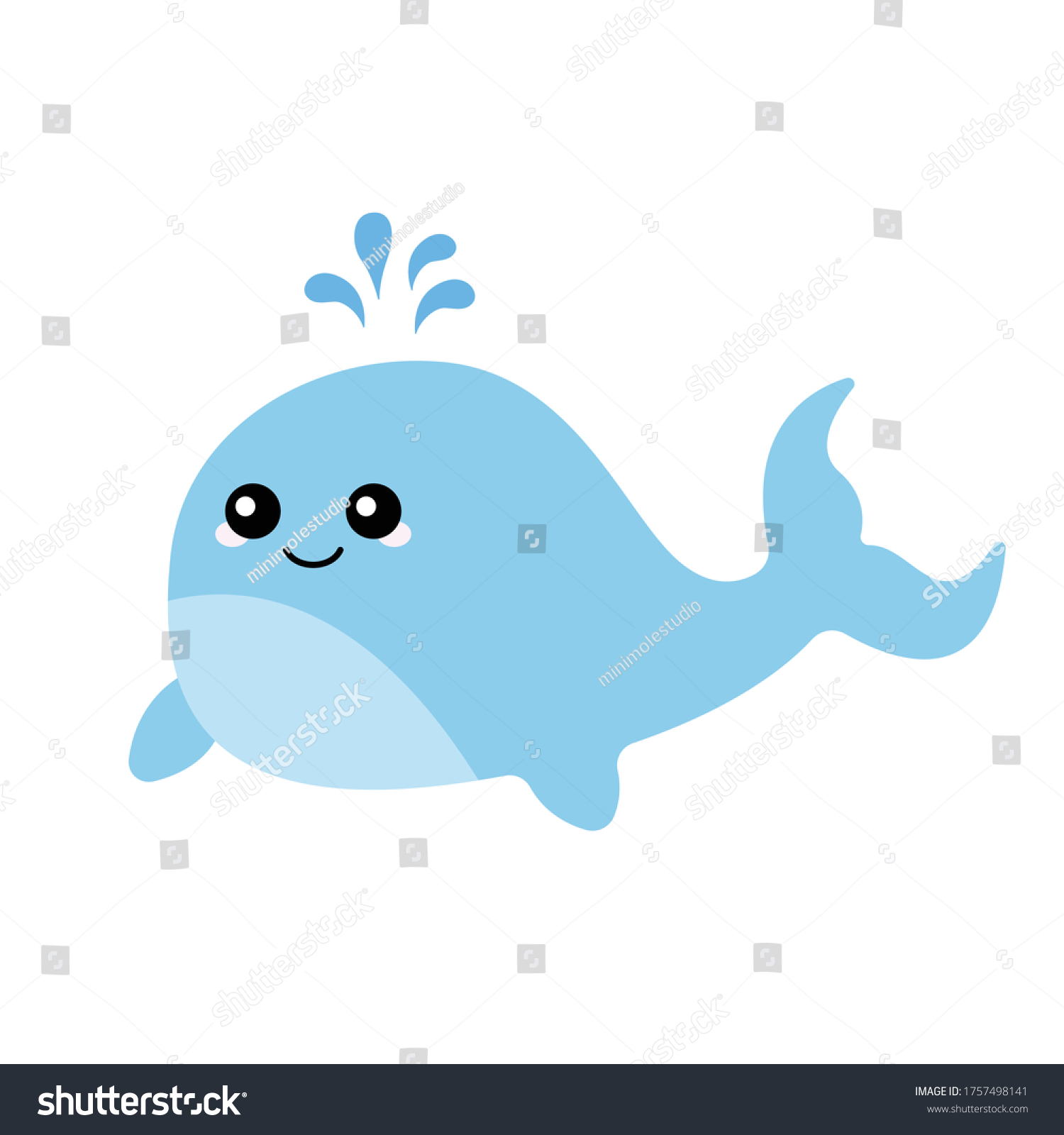SVG of Vector illustration of a blue whale with a cute face. Simple, flat kawaii style. svg