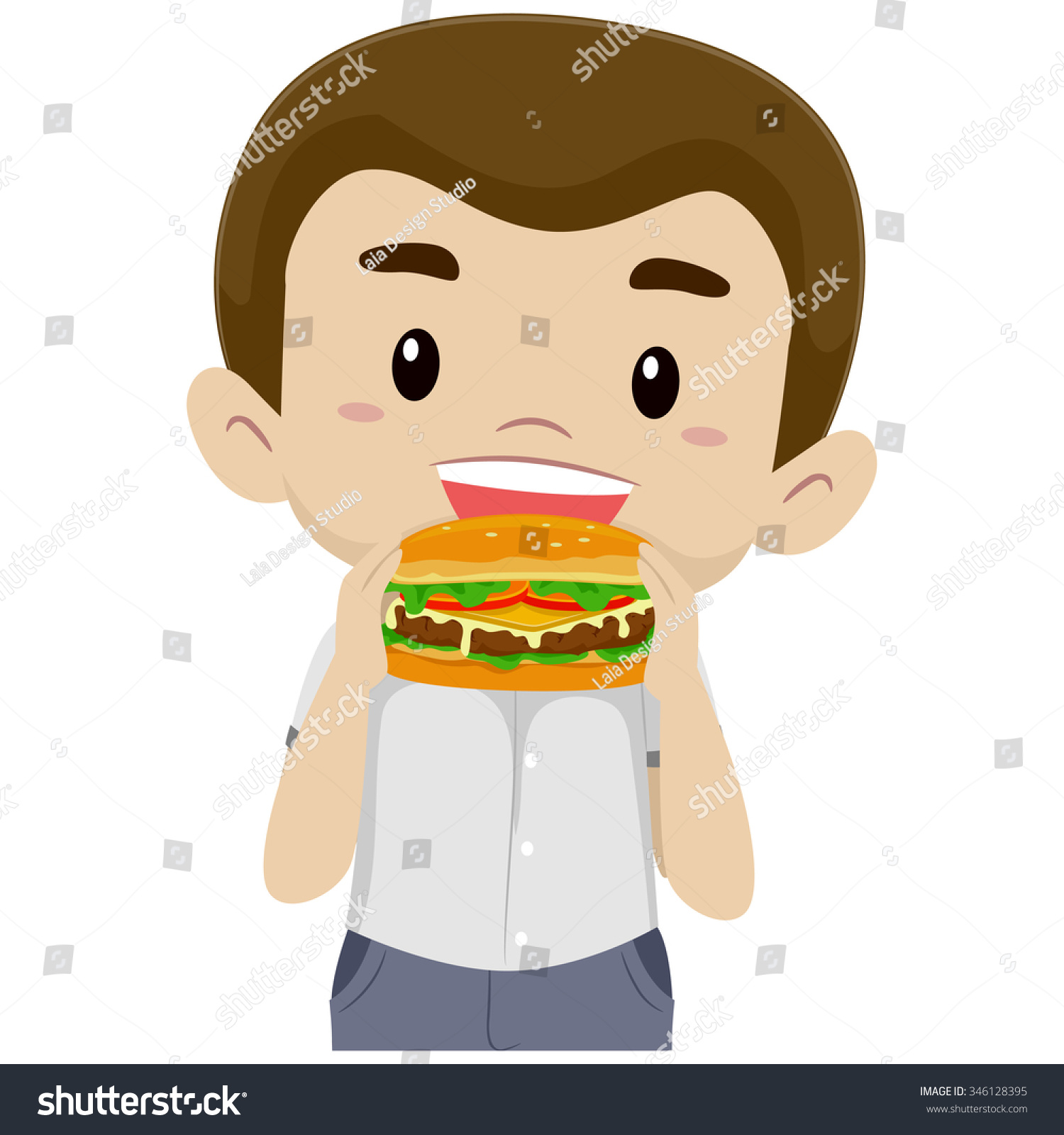 Vector Illustration Of A Boy Eating His Hamburger - 346128395 ...