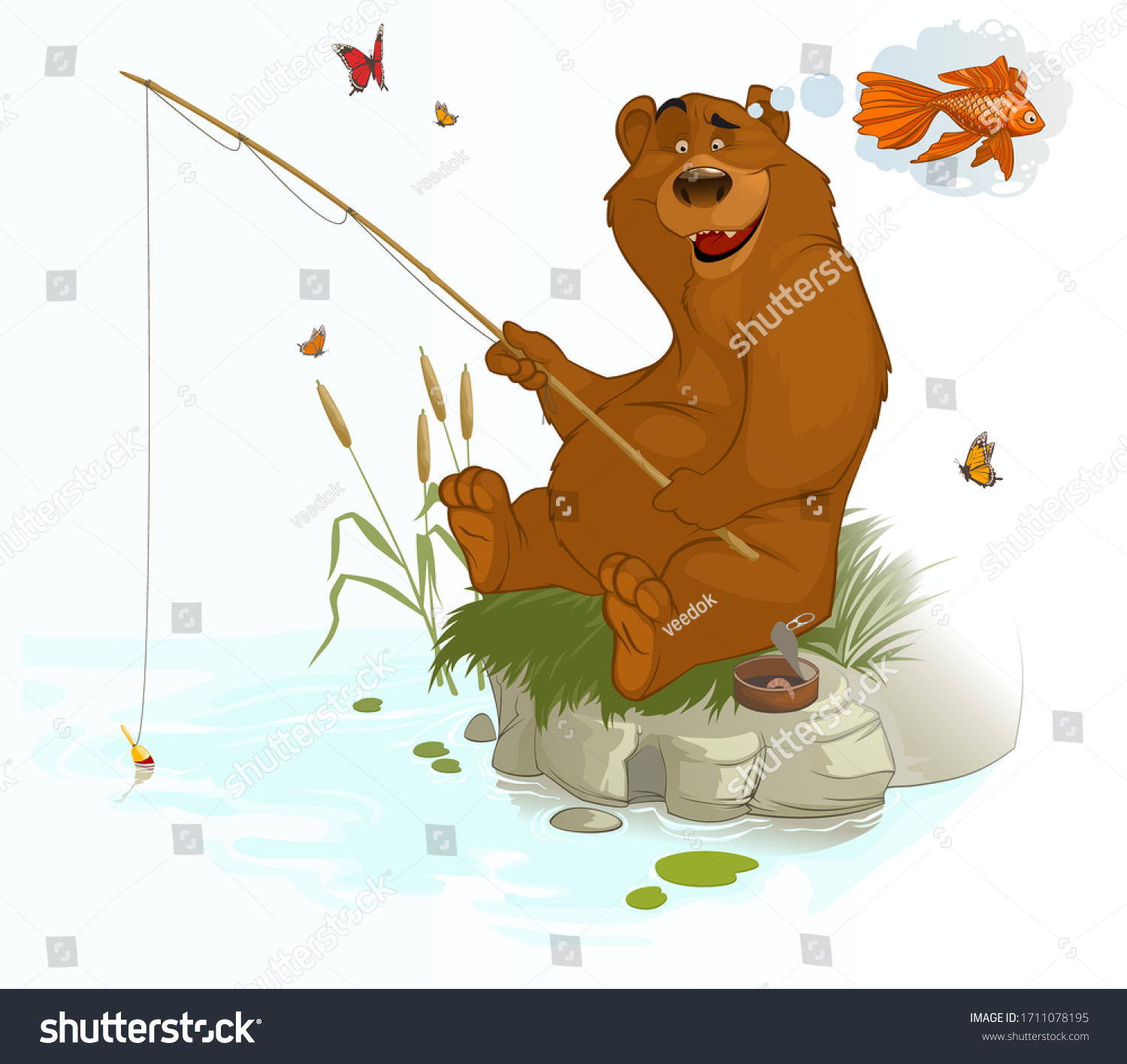 Vector Illustration Cartoon Bear Fishing Rod Stock Vector (Royalty Free ...