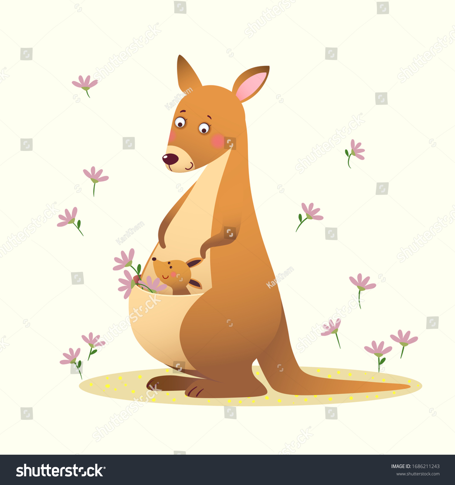 Vector Illustration Cartoon Kangaroo Her Little Stock Vector (Royalty ...