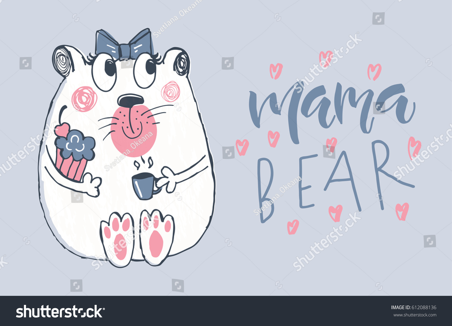 SVG of Vector illustration of a cartoon Mama Bear for girl boy print design. Modern style poster. lettering typography. Hipster doodle print for postcard. Children's clothes svg
