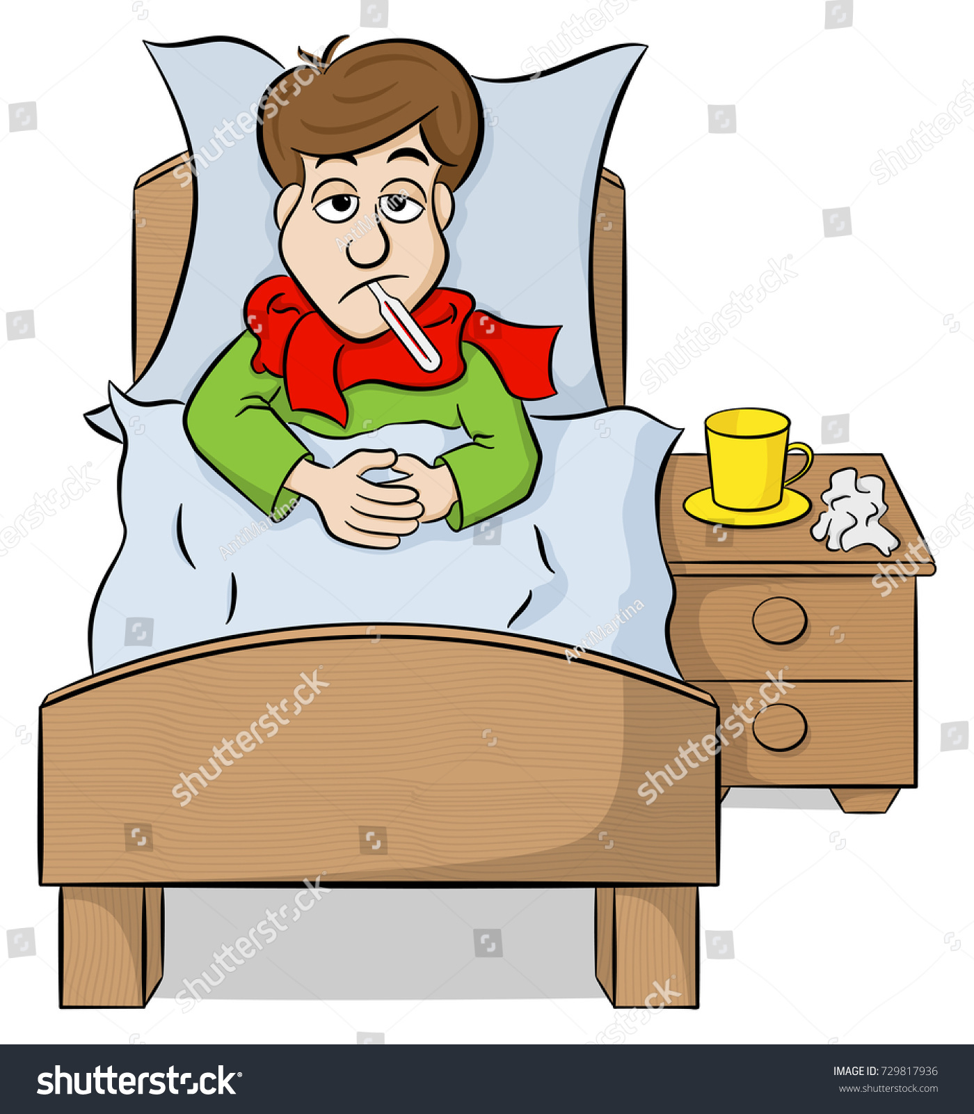 Vector Illustration Cartoon Man Lying Bed Stock Vector 729817936 ...