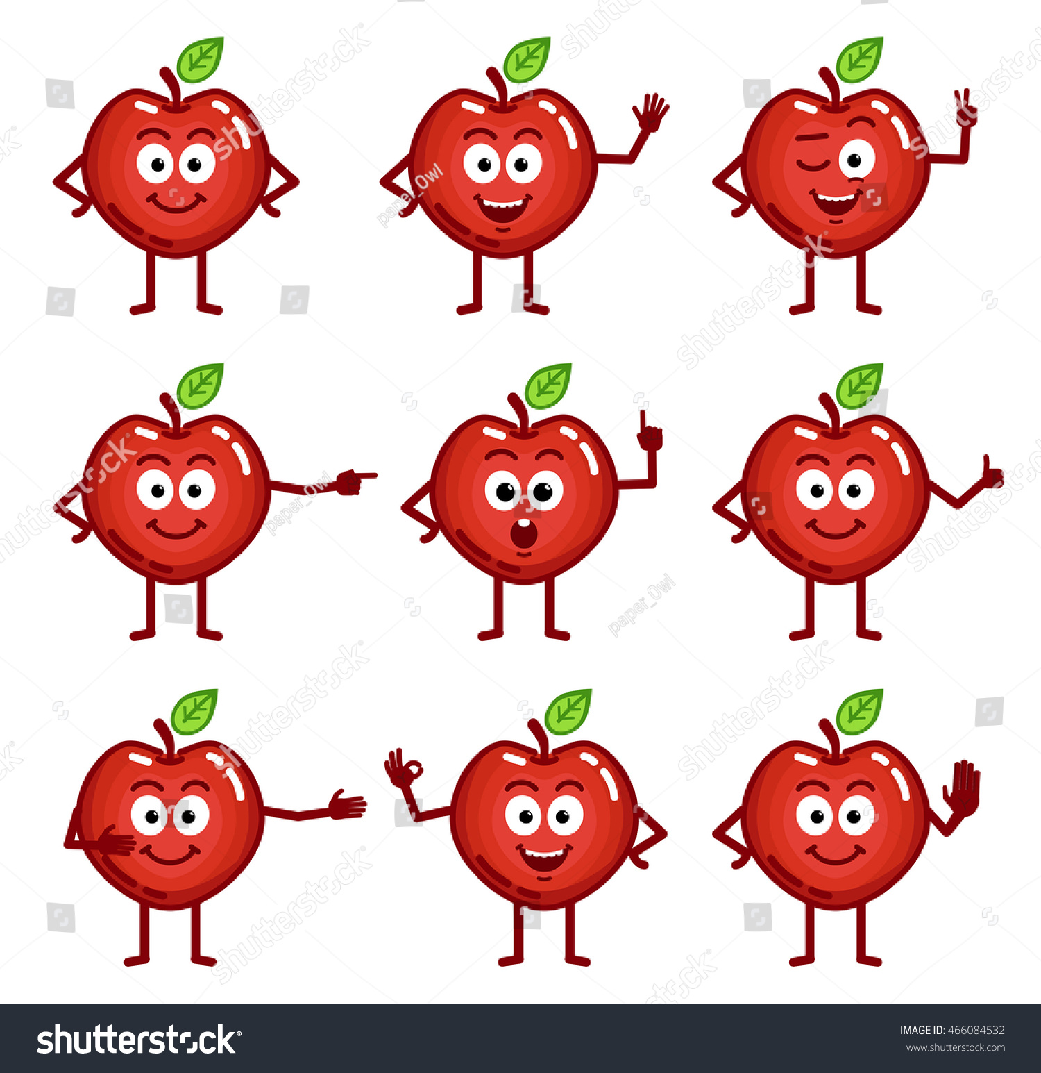 Vector Illustration Cartoon Red Apple Character Stock Vector 466084532 ...