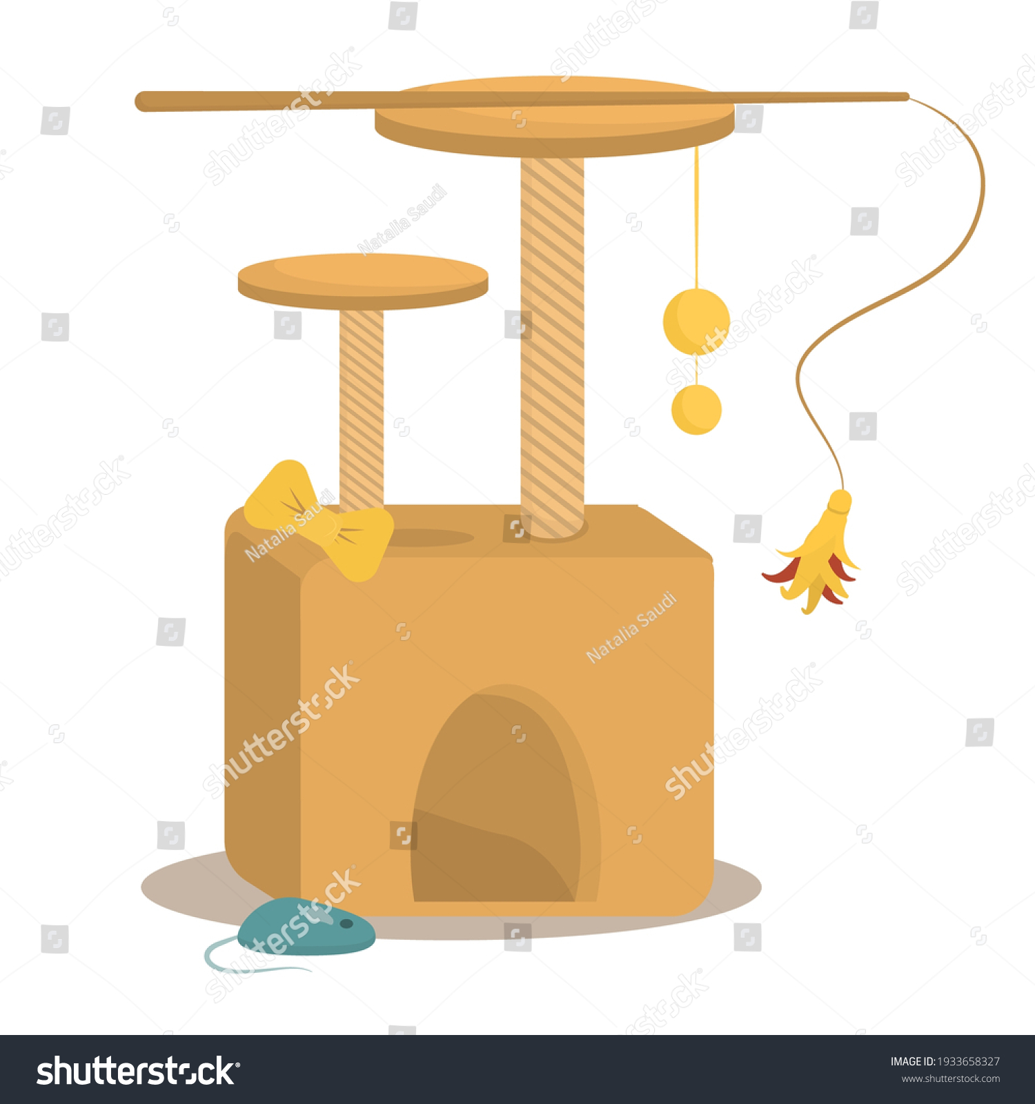 Vector Illustration Cat House Scratching Post Stock Vector (Royalty ...