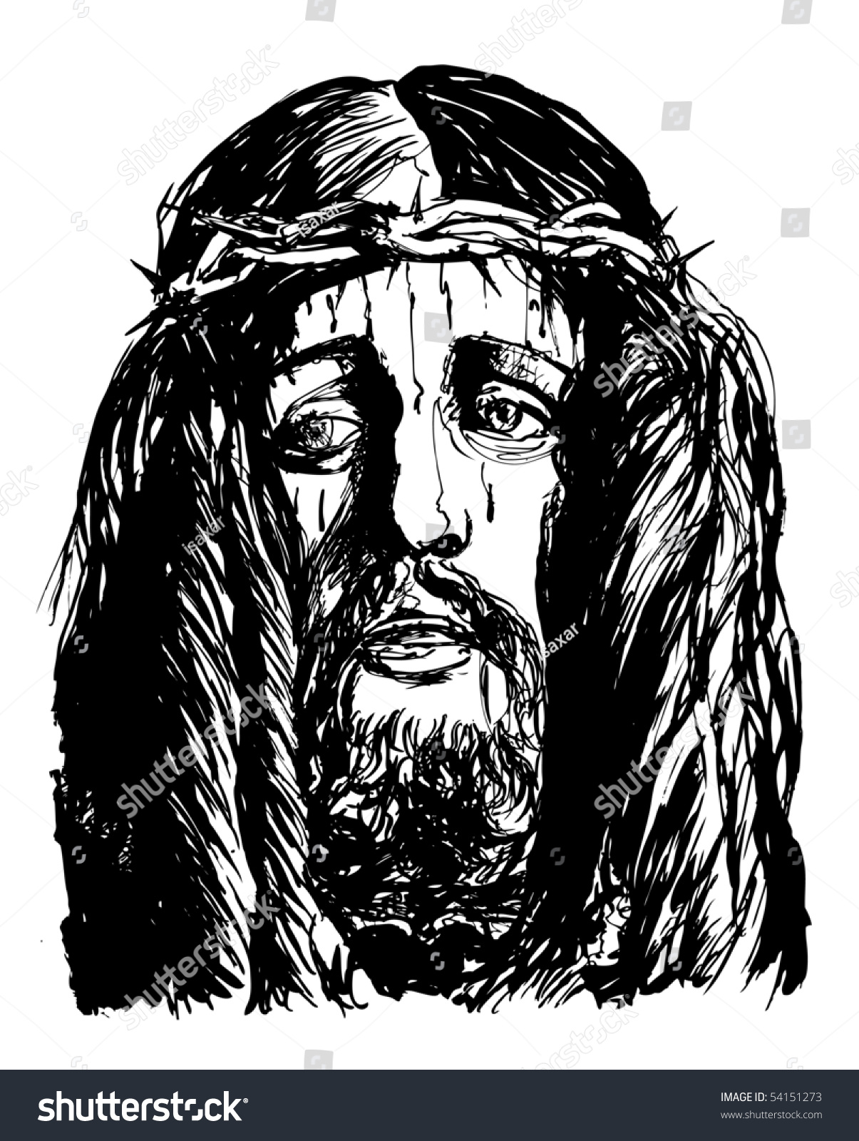 Vector Illustration Of A Christ 'S Face (Ink Drawing) - 54151273 ...