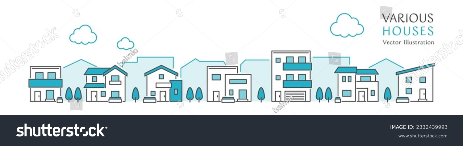 SVG of Vector illustration of a cityscape lined with simple houses svg