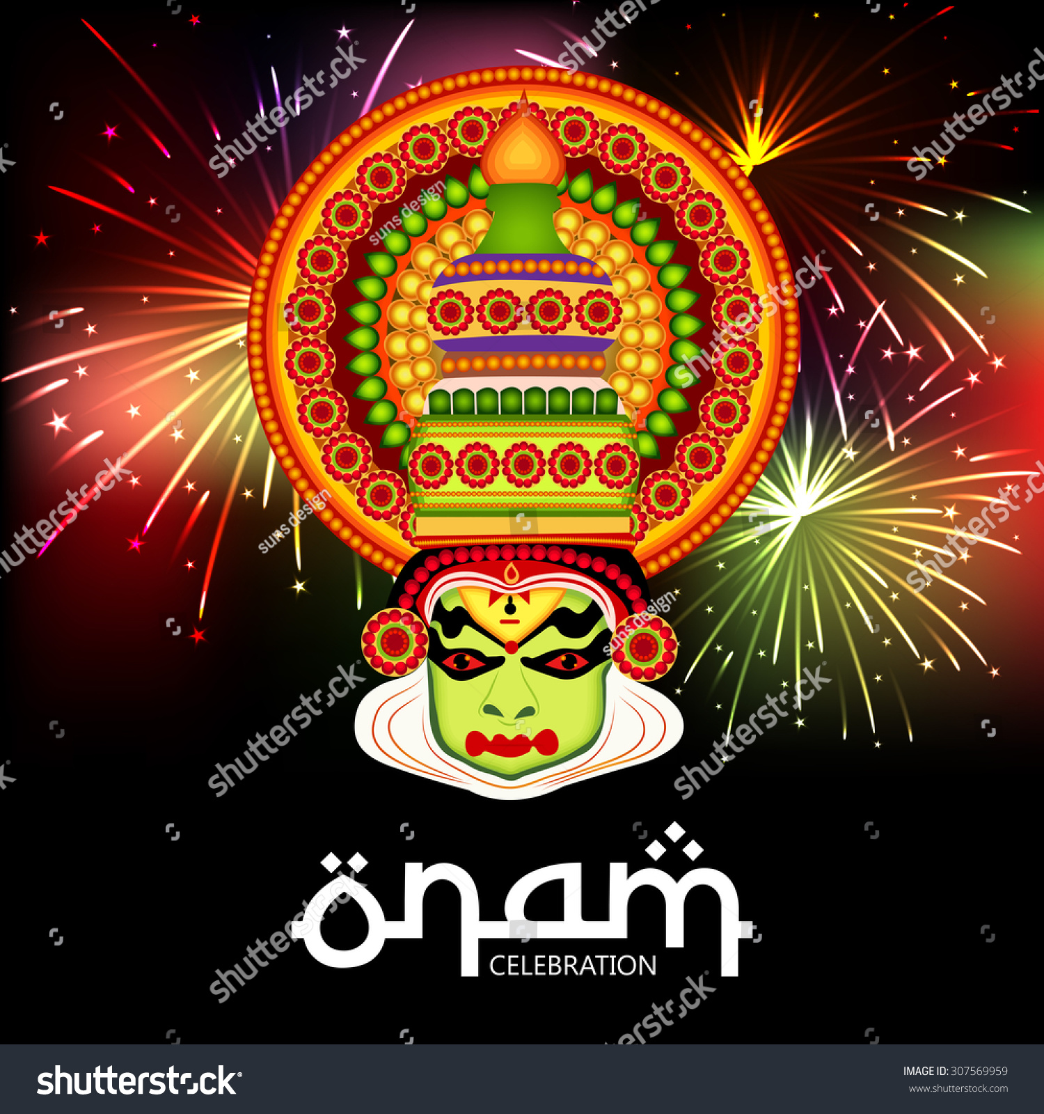 Vector Illustration Colourful Kathakali Face Heavy Stock Vector Royalty Free 307569959 6725