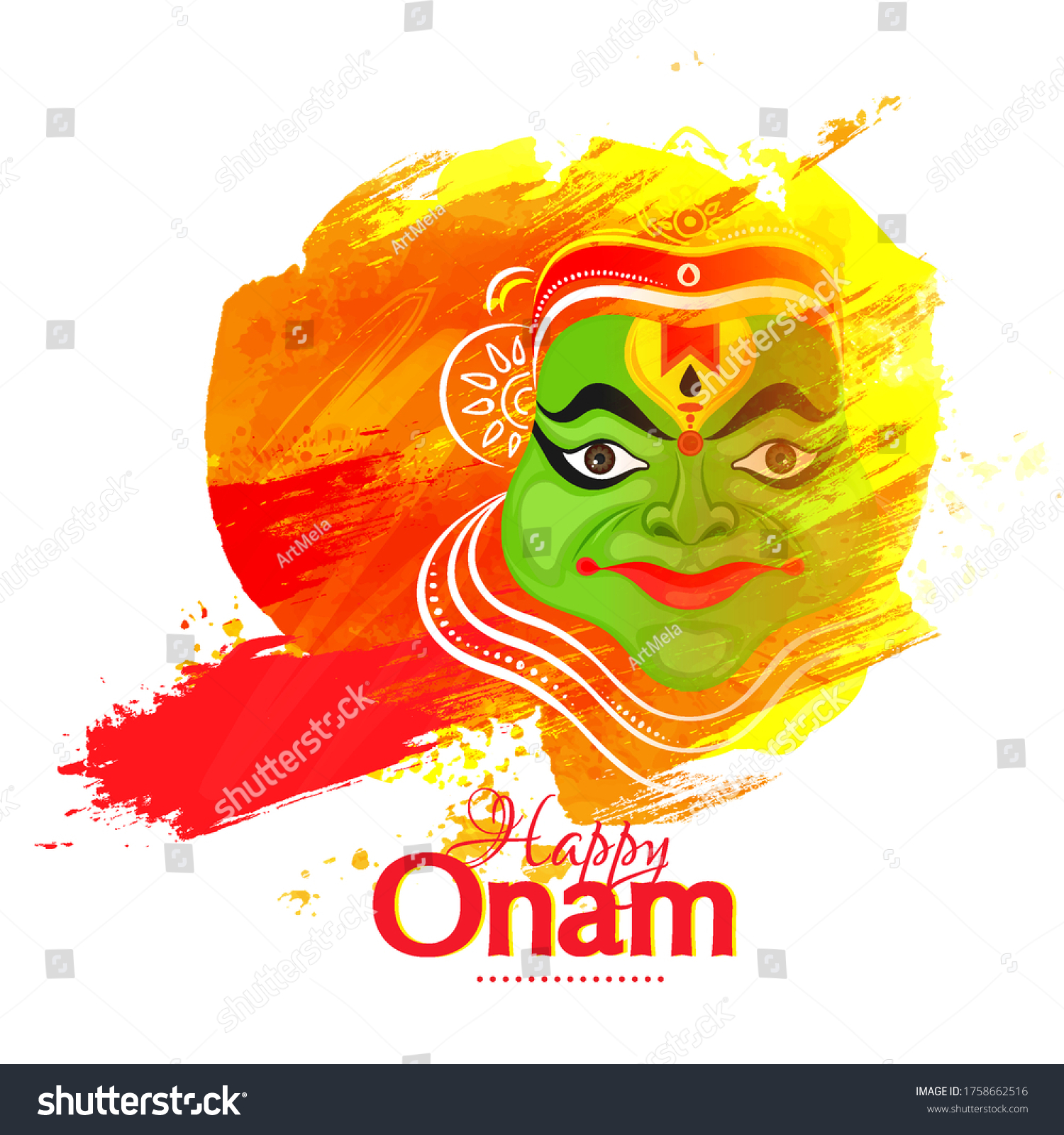 Vector Illustration Colourful Kathakali Face Heavy Stock Vector Royalty Free 1758662516 5138