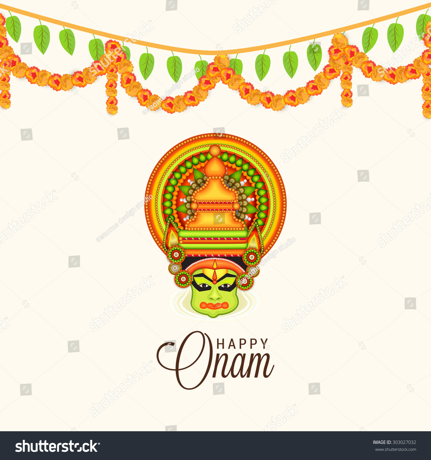 Vector Illustration Colourful Kathakali Face Heavy Stock Vector Royalty Free 303027032 9736