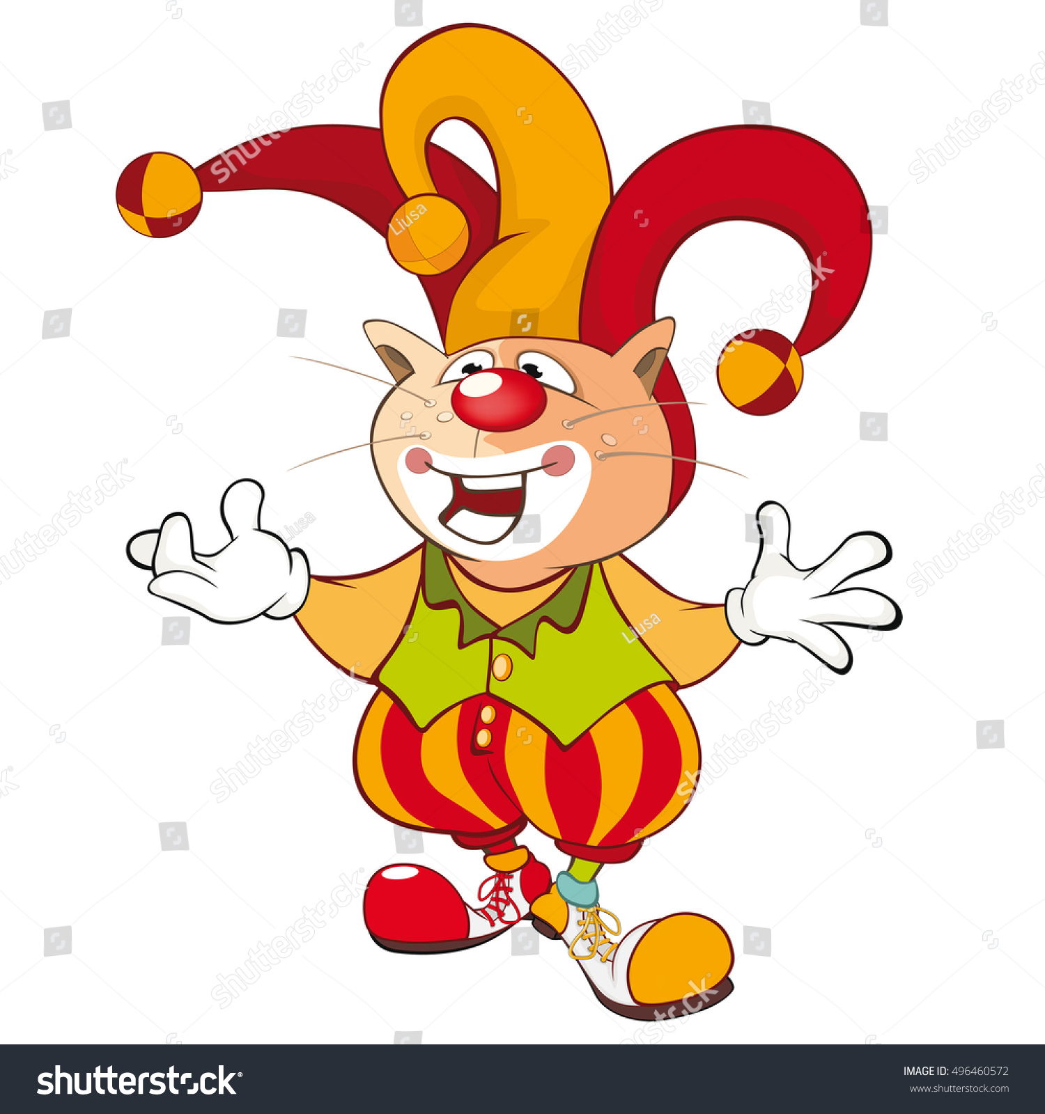 Vector Illustration Of A Cute Cat Clown. Cartoon Character 496460572