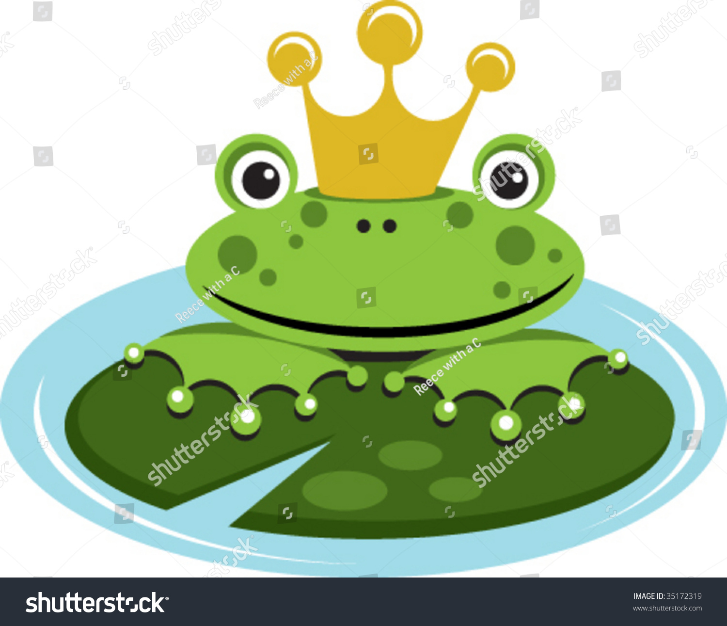 Vector Illustration Of A Cute Frog Laying On A Lily Pad With A Crown On ...