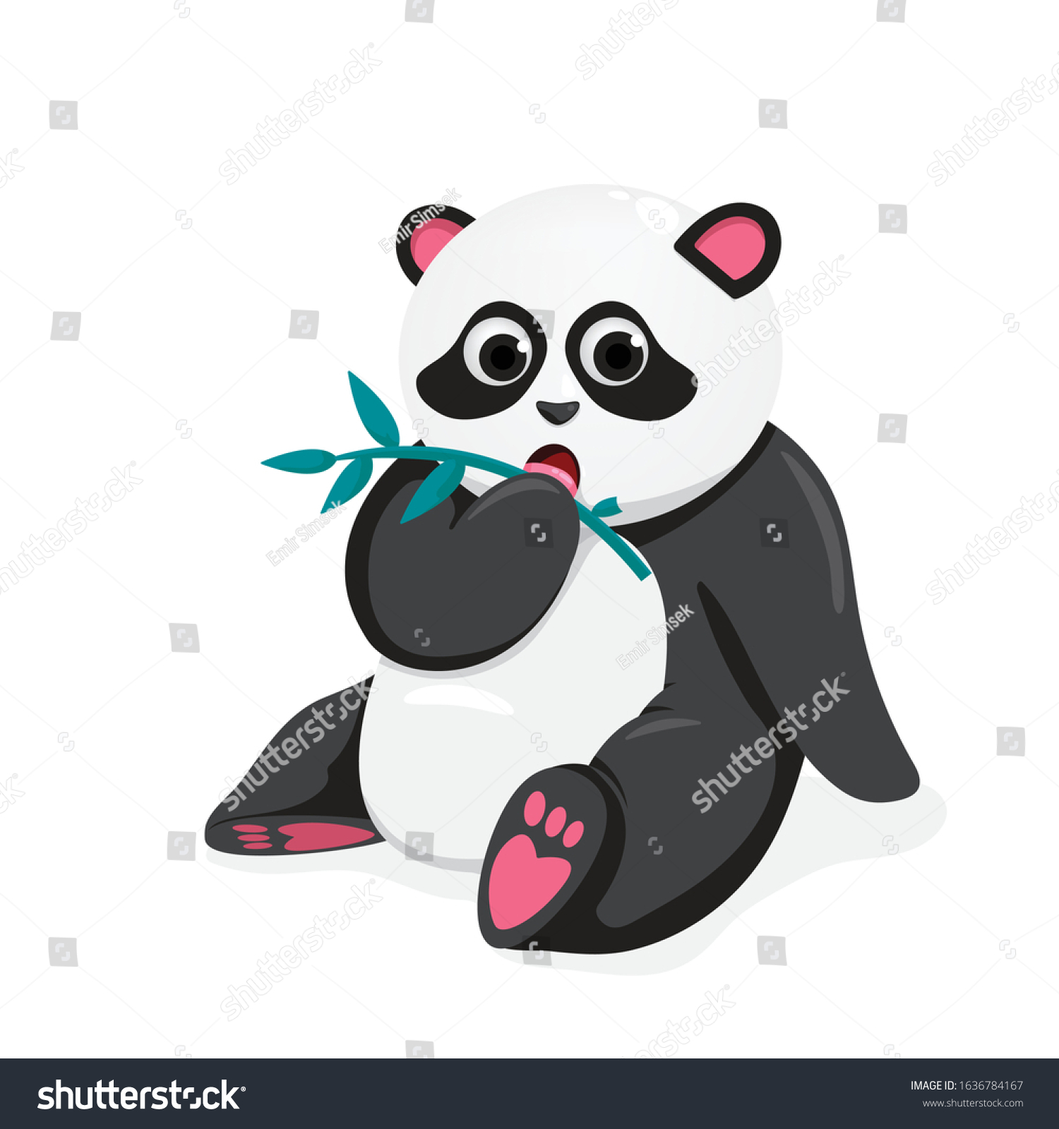 Vector Illustration Cute Panda Eating Some Stock Vector (Royalty Free ...